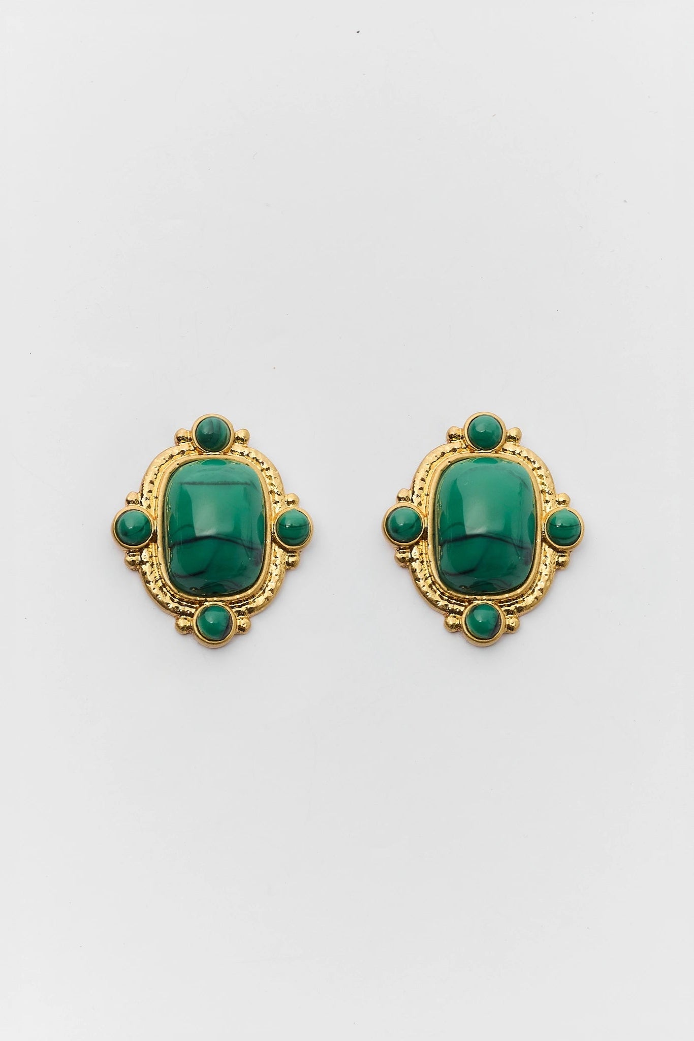Green Marbled Stud Earrings