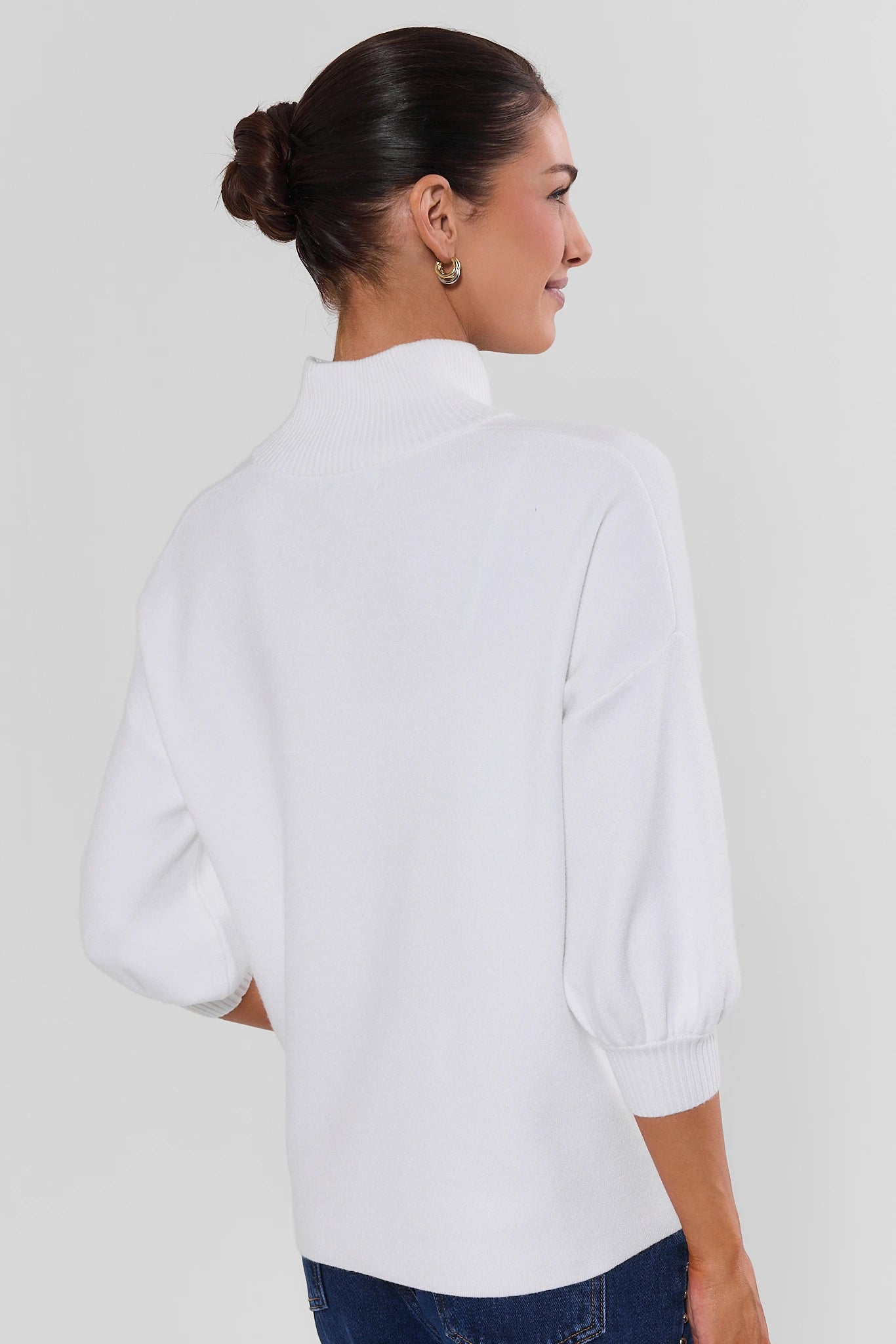 Gwyneth Cream Knit Sweater - Back View with Ribbed Cuffs and Mock Neck Detail | Avara