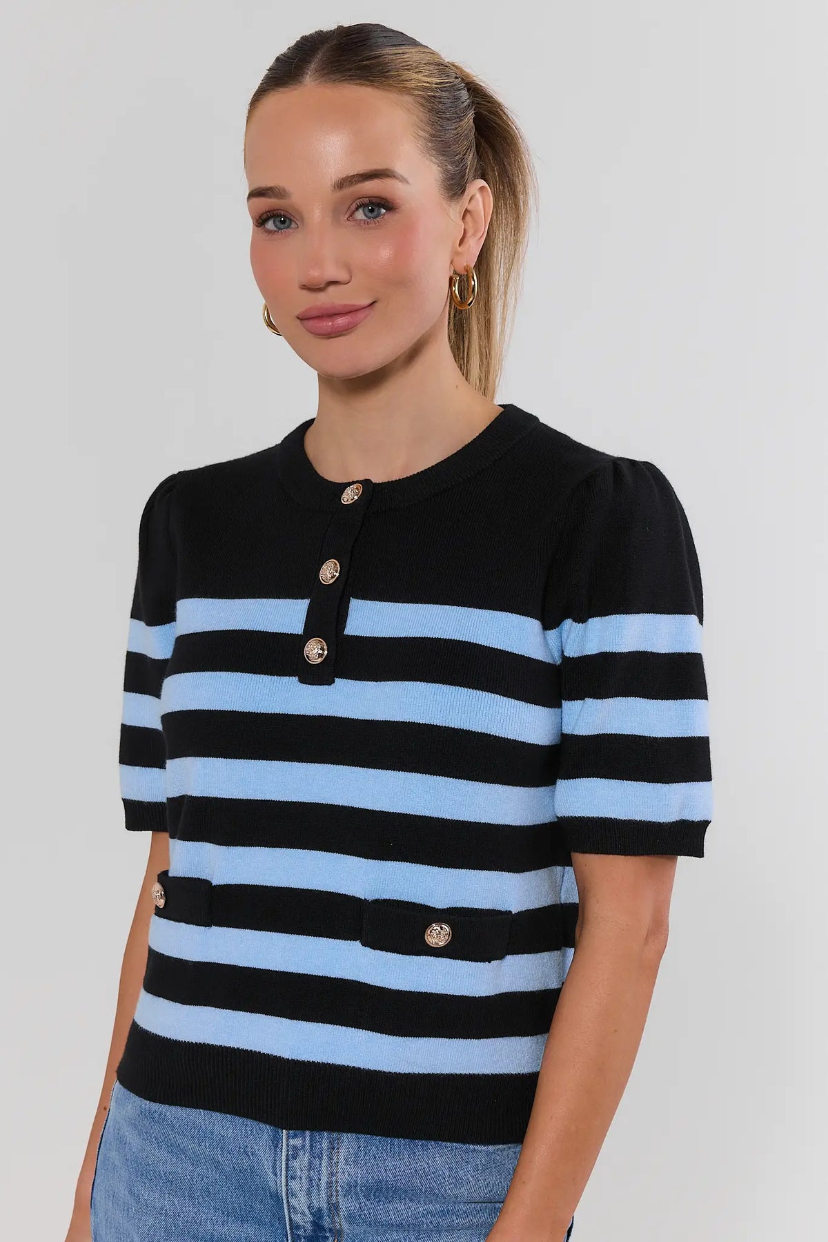 Jade Navy Striped Knit Top by THML