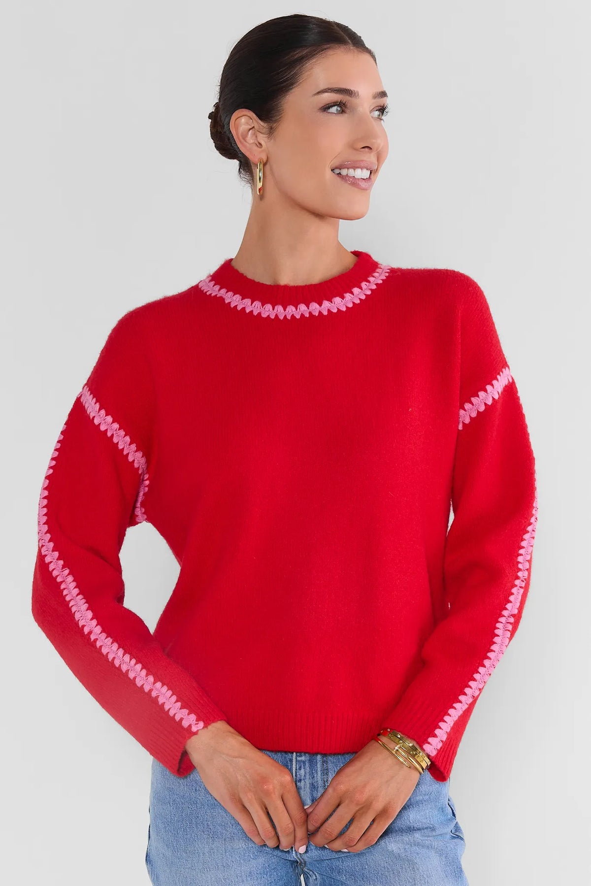Camilla Red Stitched Trim Sweater