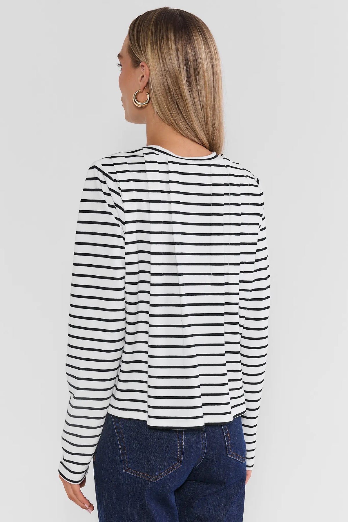 Daniela White Striped Pleated Top