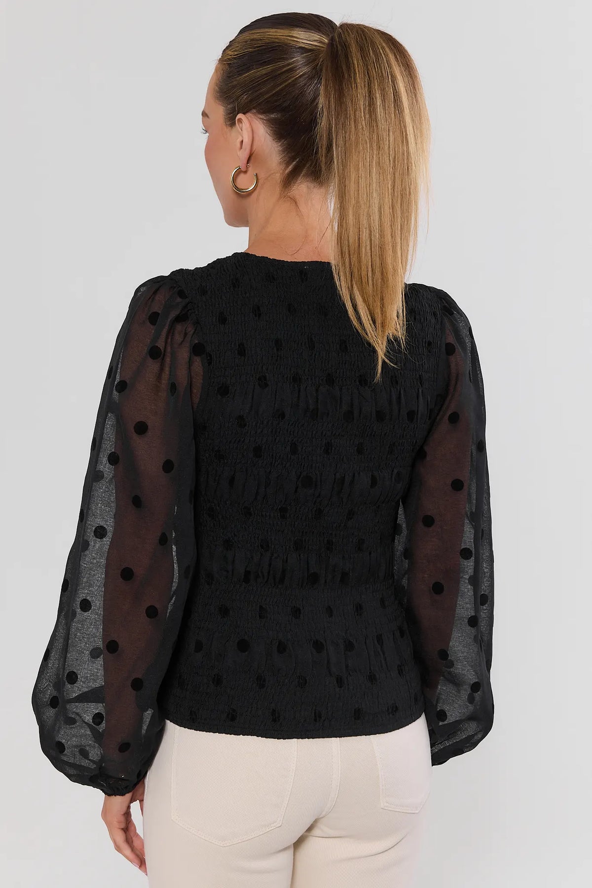 Black Polka Dot Smoked Top