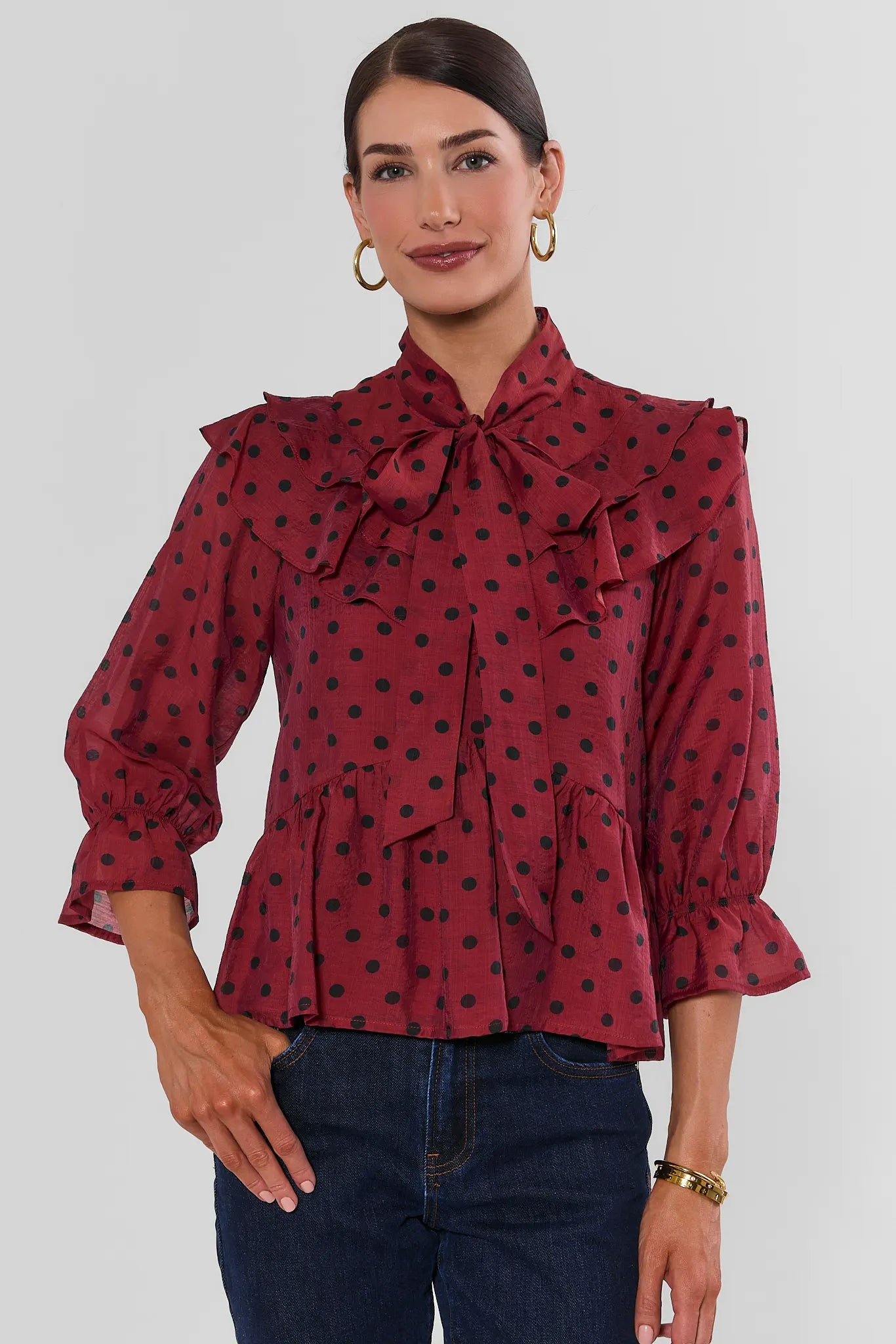 Alice Red Polka Dot Tie Neck Top
