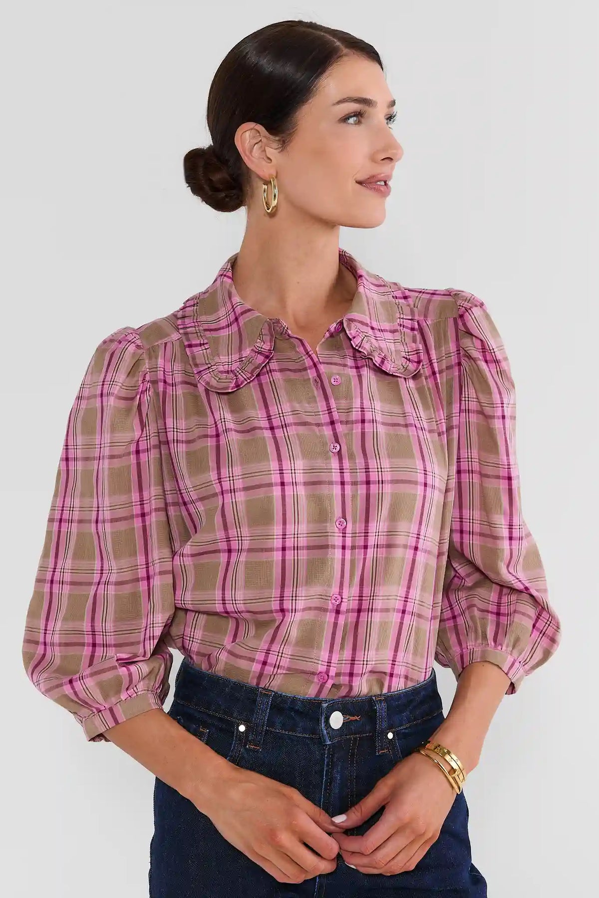Sloane Multi Plaid Collared Top