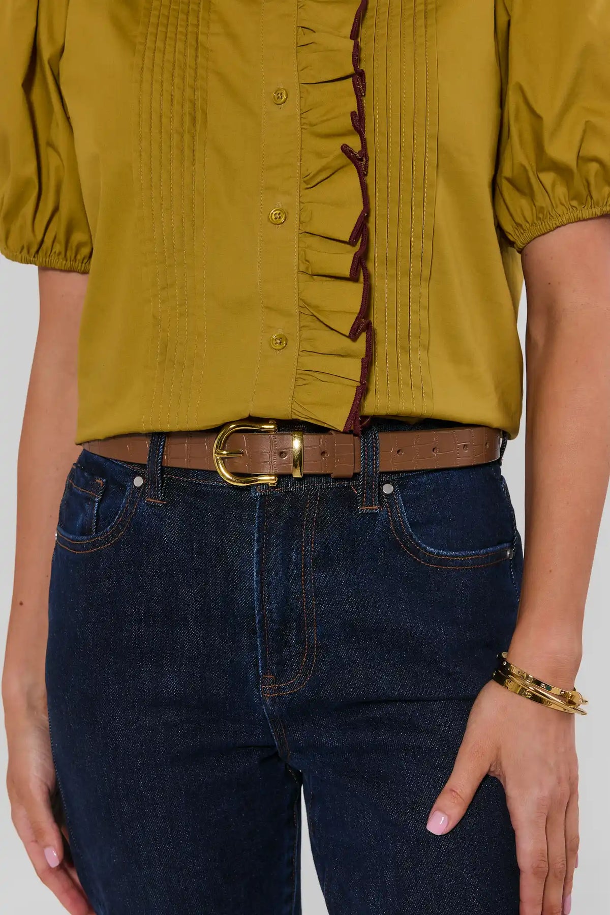 Tan Faux Alligator Skin Leather Belt
