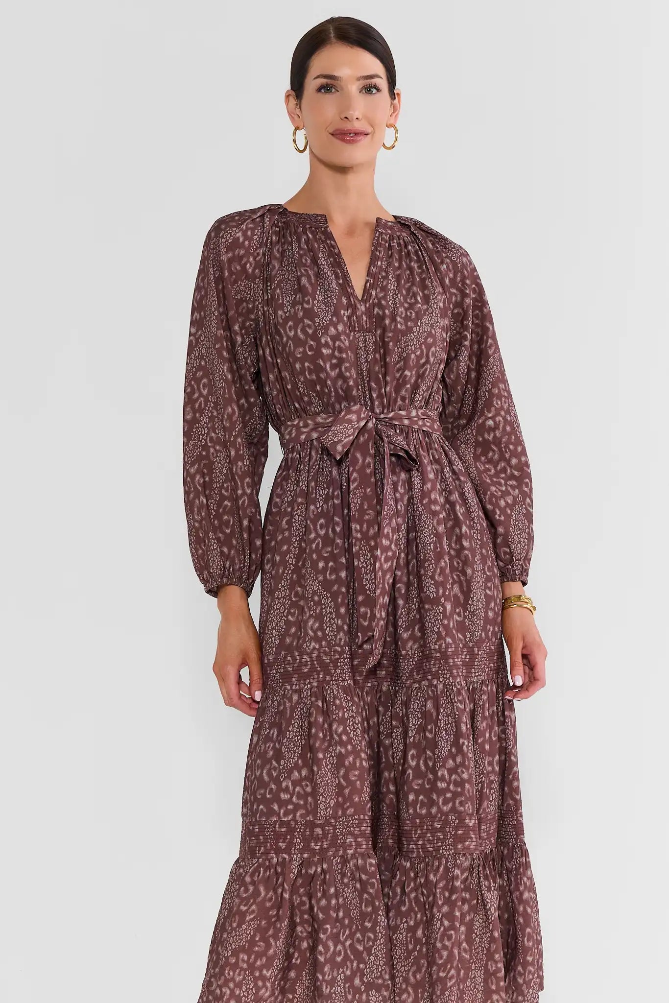 Brown Multi Leopard Midi Dress