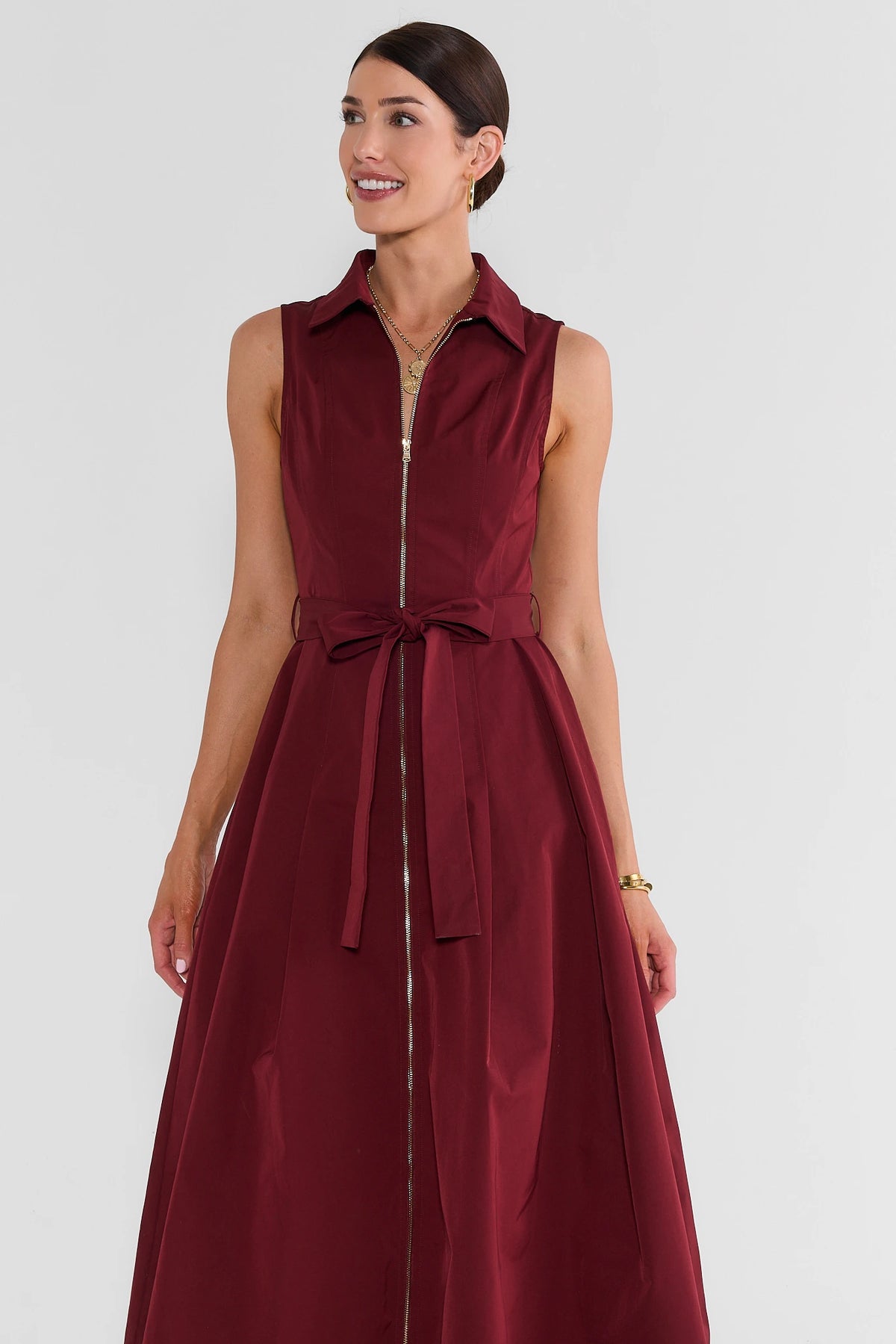 Zoe Burgundy Zip Up Midi Dress