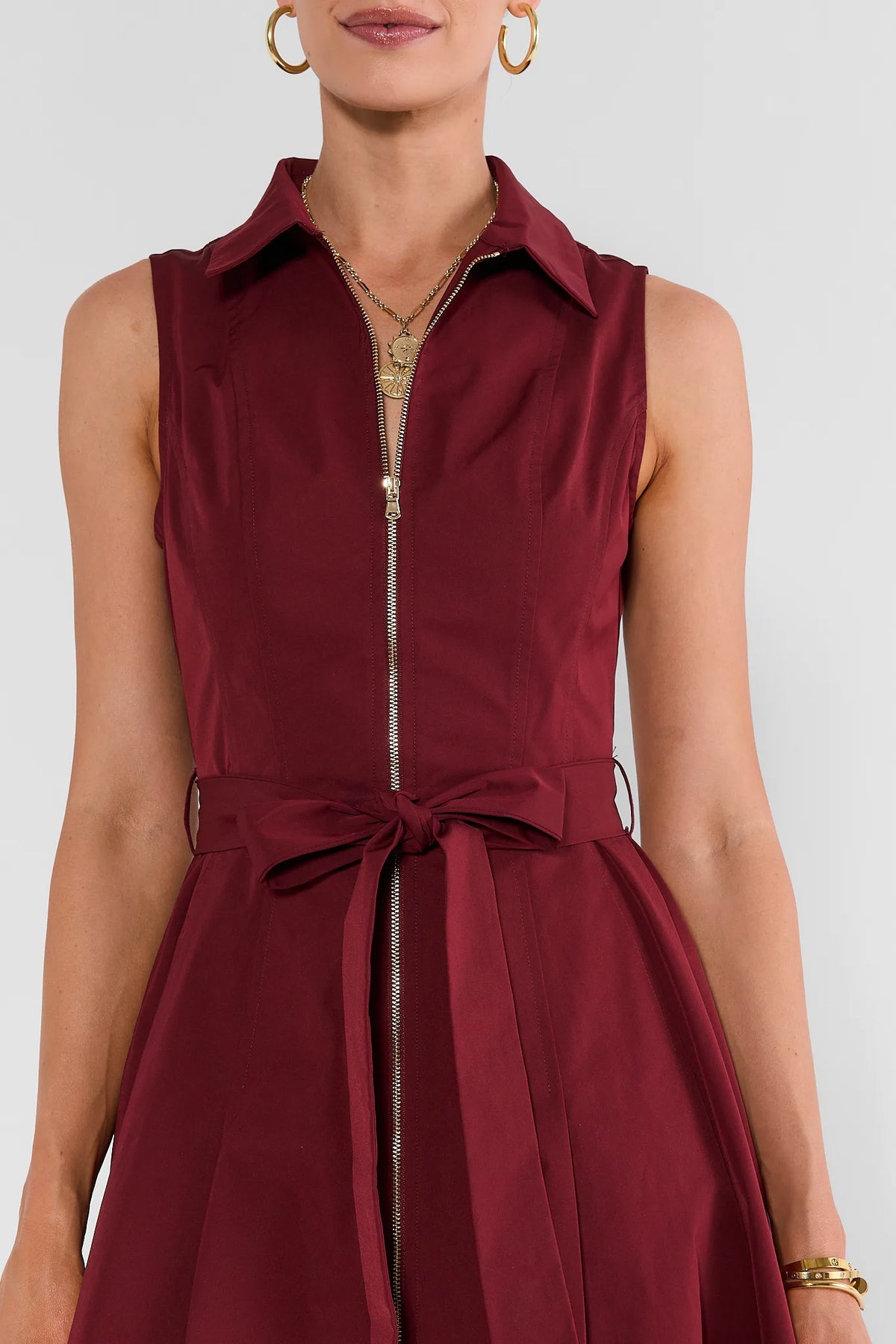 Zoe Burgundy Zip Up Midi Dress