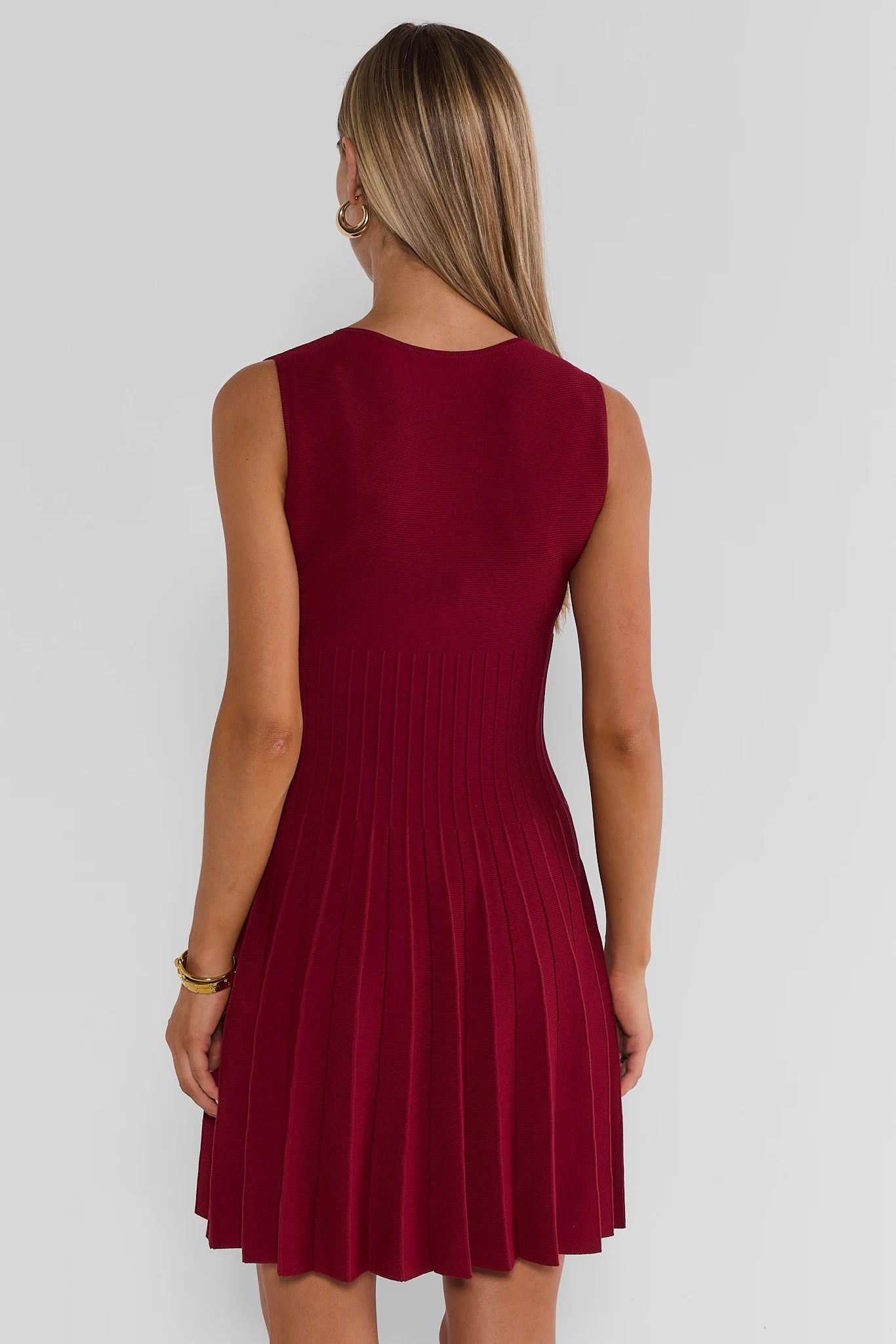 Burgundy Pleated Short Dress