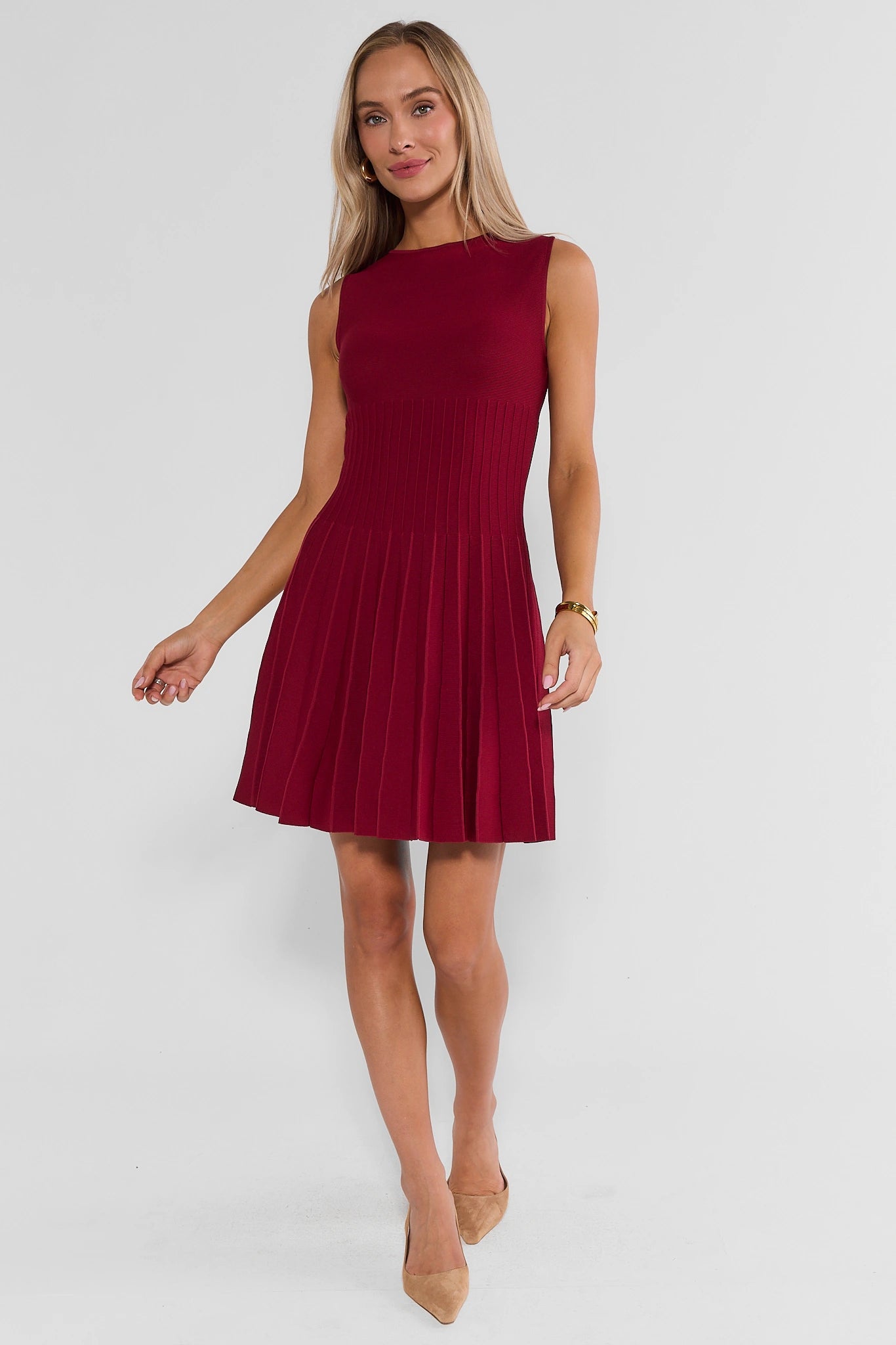 Burgundy Pleated Short Dress