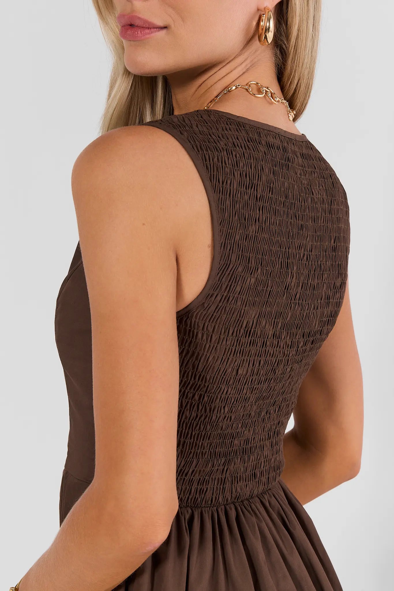 Brown Pleated Midi Dress