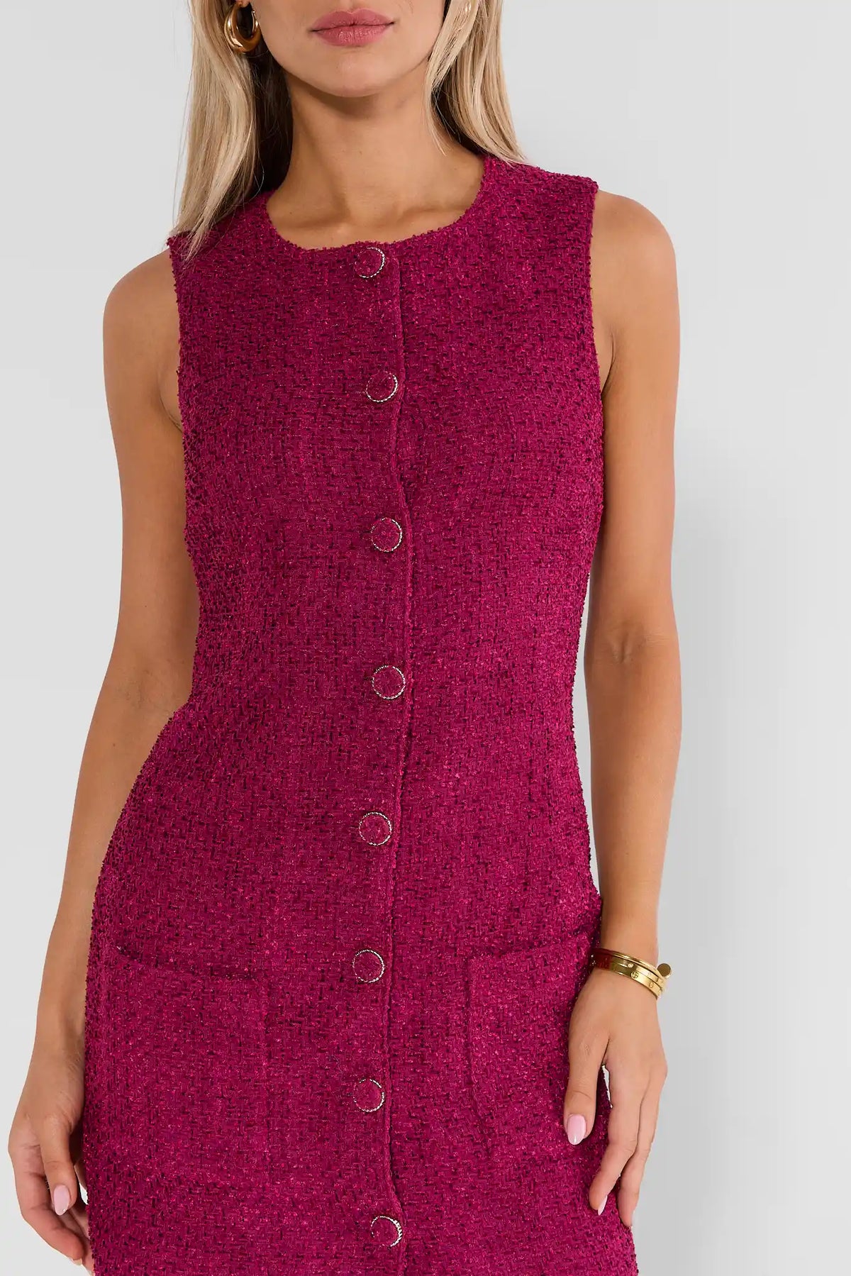 Burgundy Tweed Button Up Short Dress