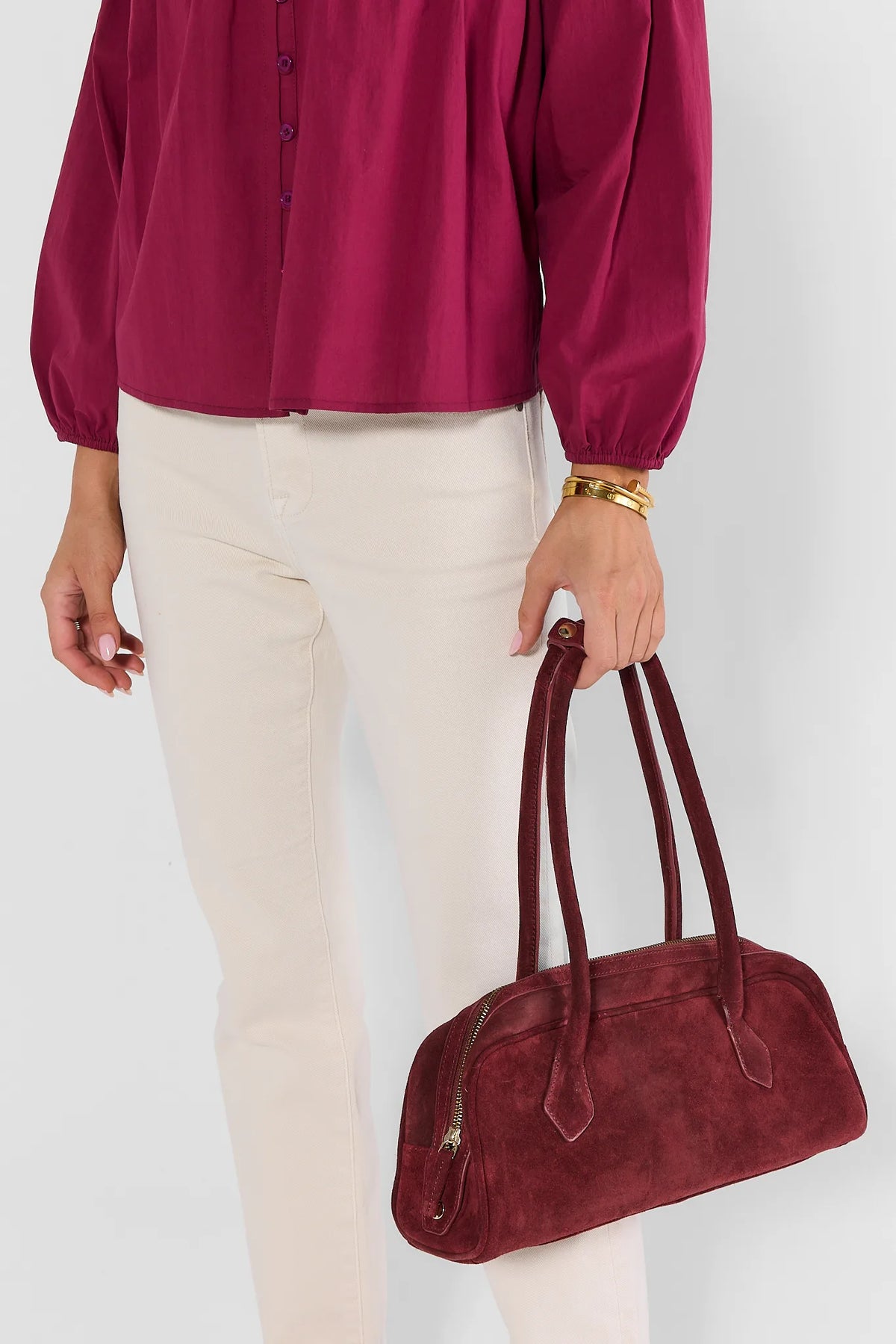 Burgundy Suede Long Handle Shoulder Bag