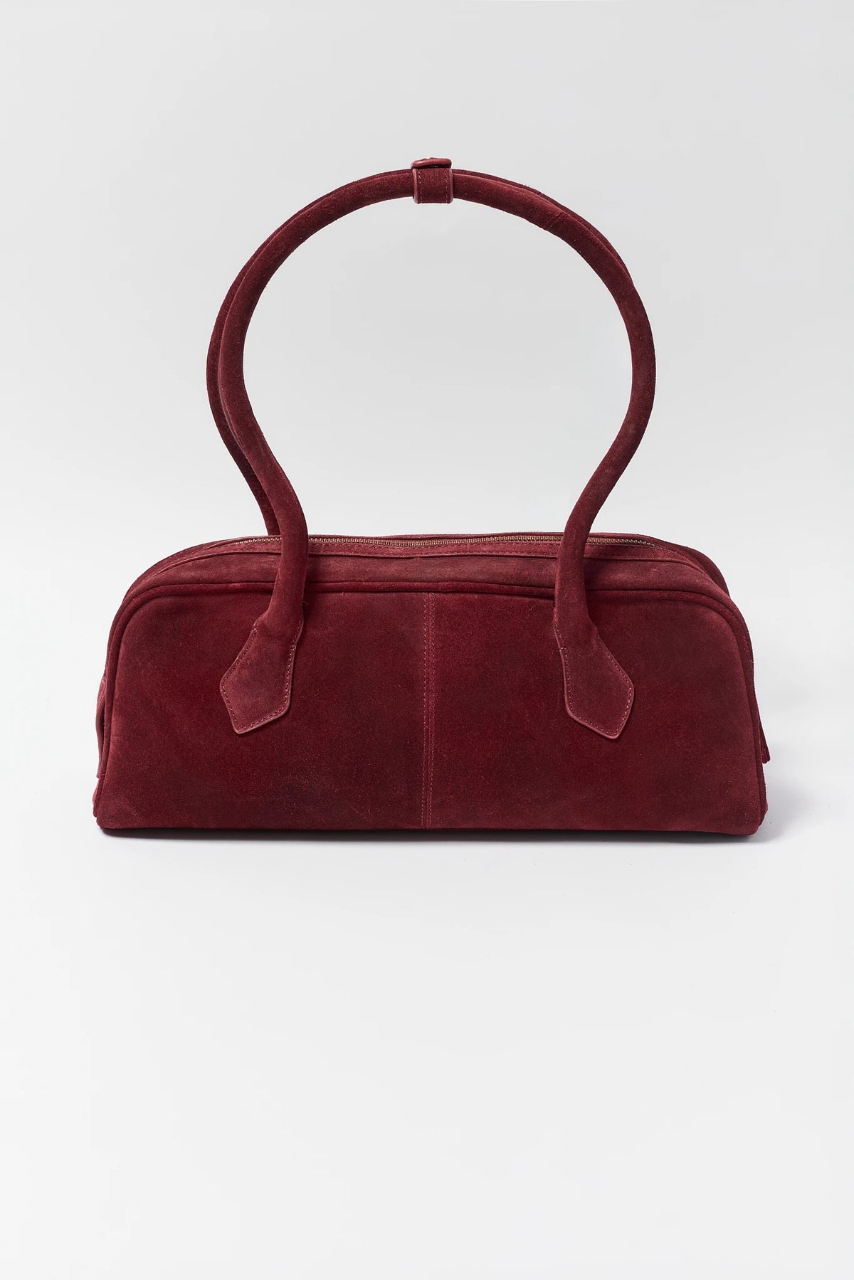Burgundy Suede Long Handle Shoulder Bag