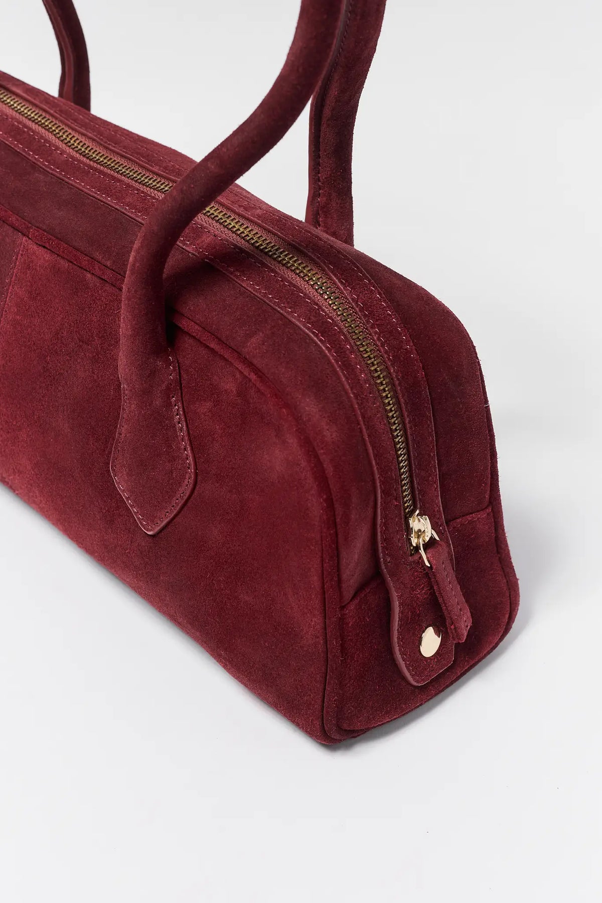 Burgundy Suede Long Handle Shoulder Bag