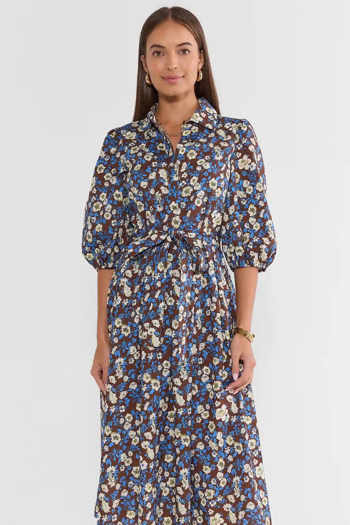 Trina Brown Floral Pleated Midi Dress