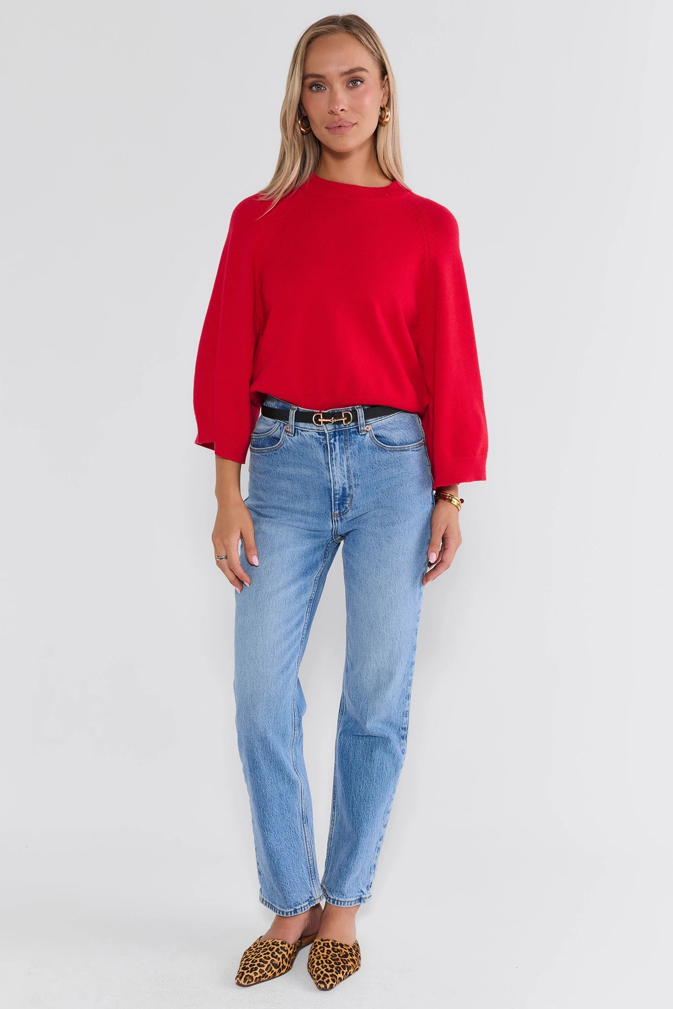 Red Ribbed Waist Sweater