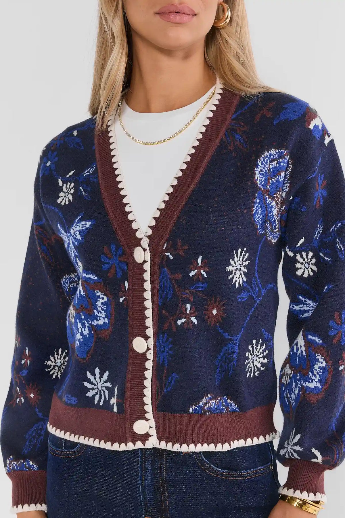 Navy Floral Printed Cardiagn