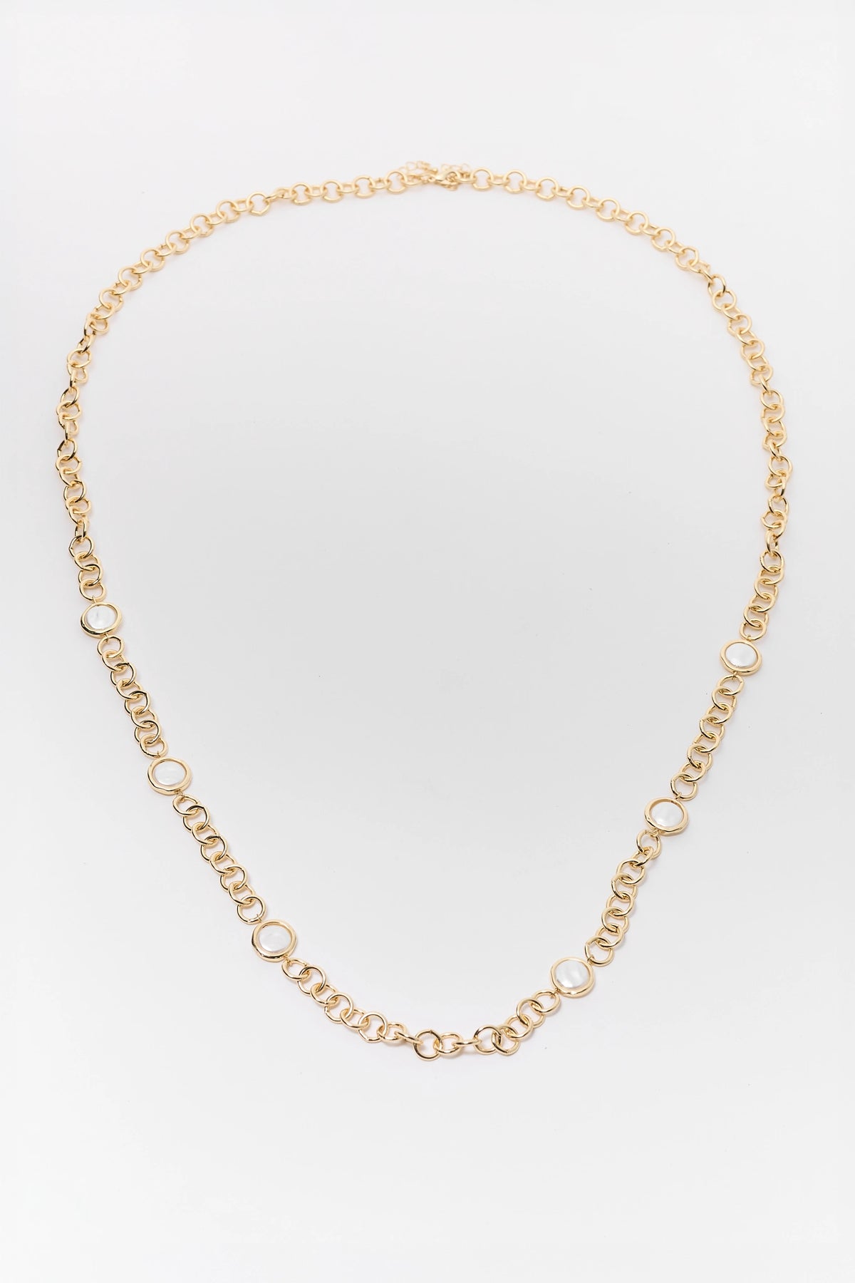 Gold Pearl Link Long Necklace