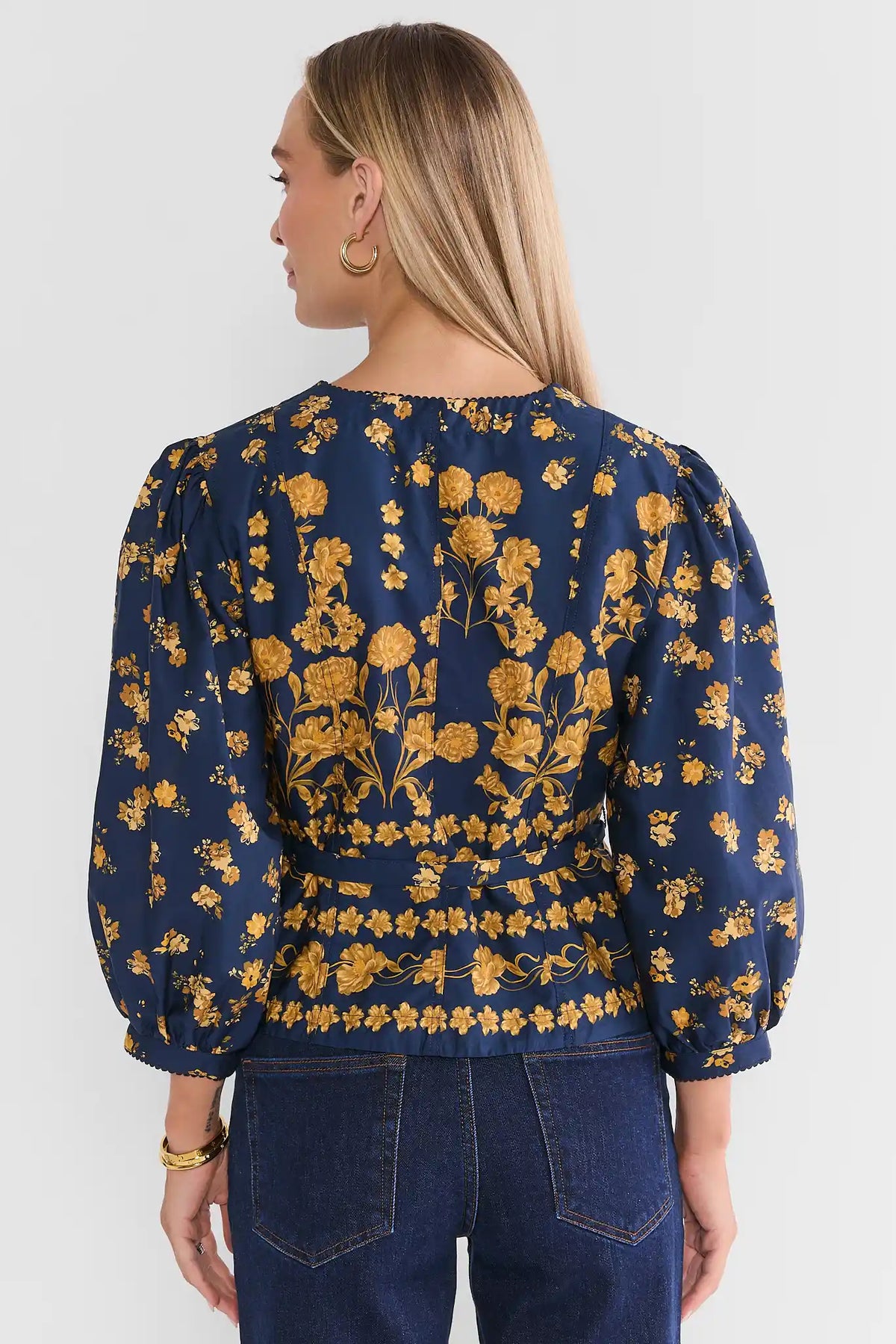 Navy Floral Printed Peplum Top