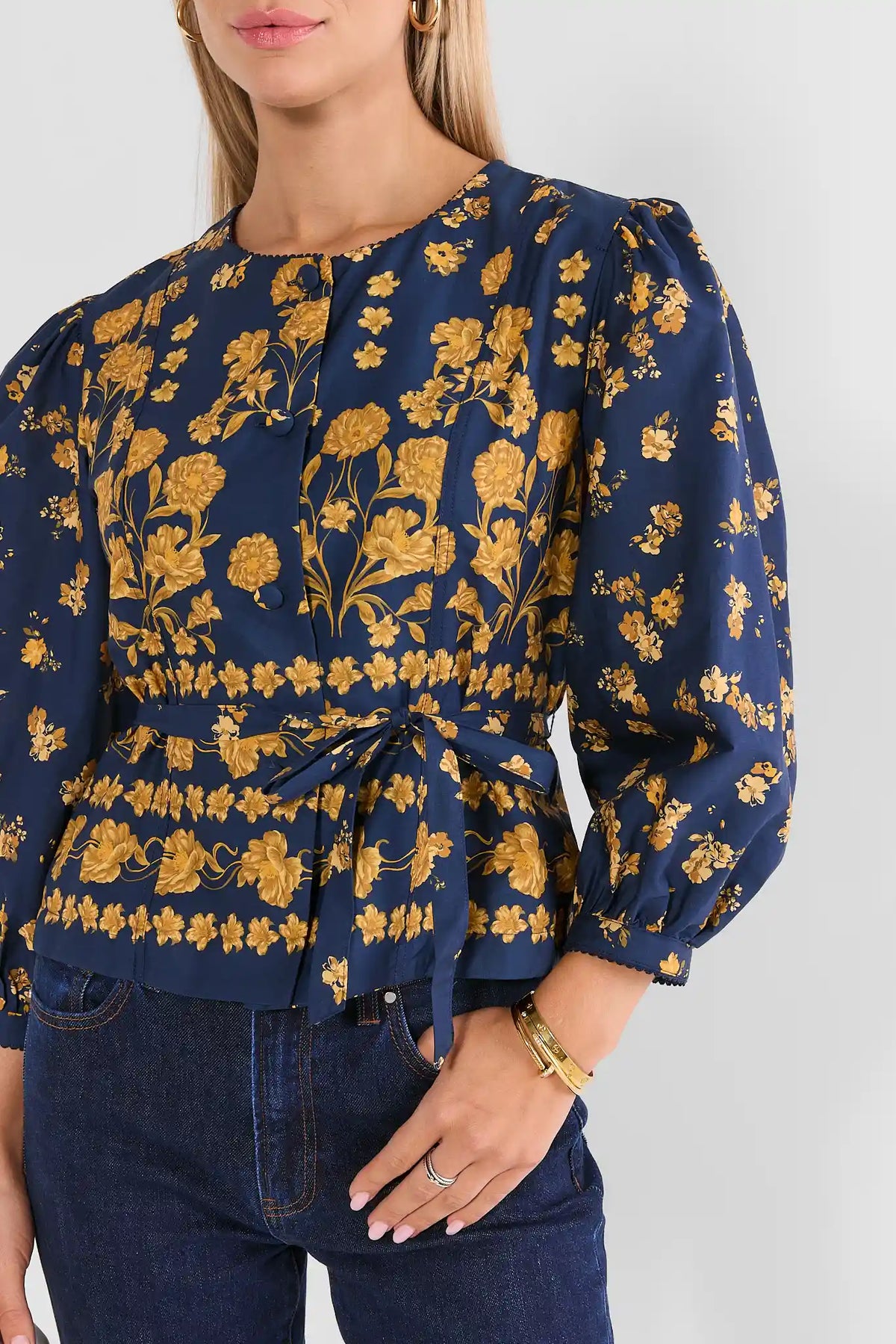Navy Floral Printed Peplum Top