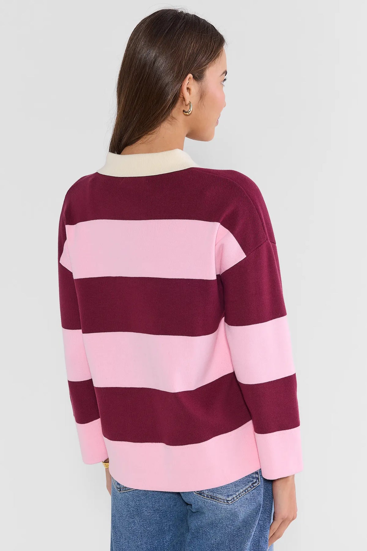 Burgundy Striped Collared Top