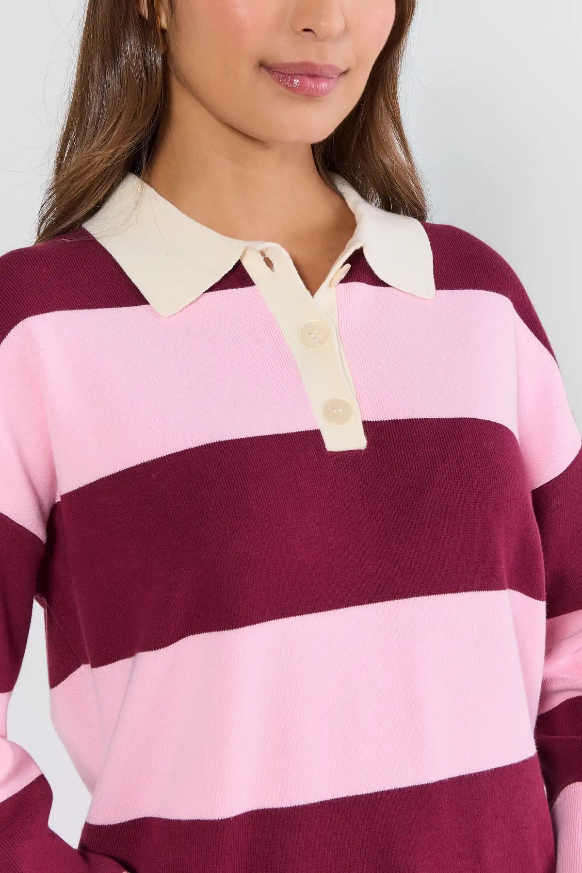 Burgundy Striped Collared Top