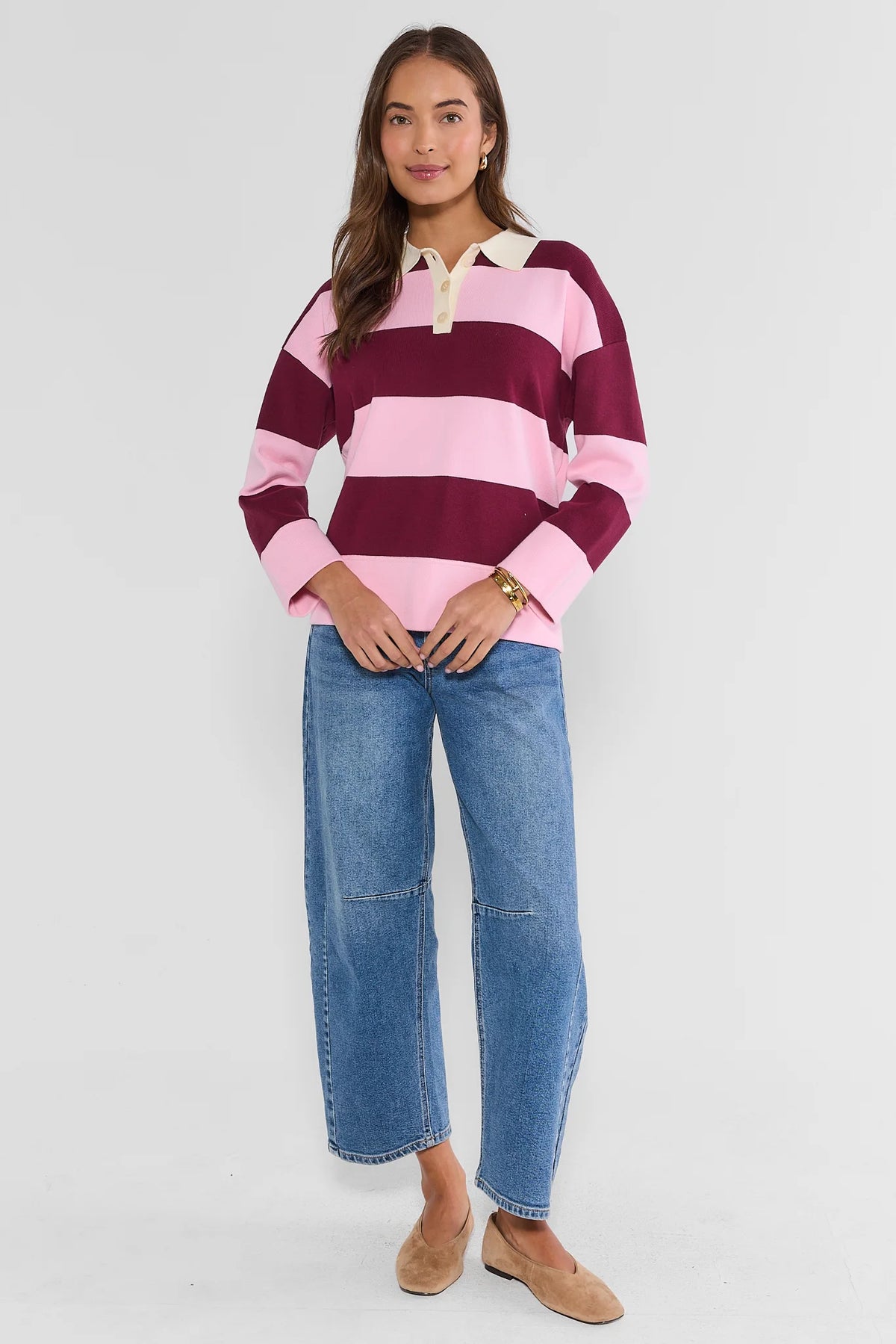 Burgundy Striped Collared Top