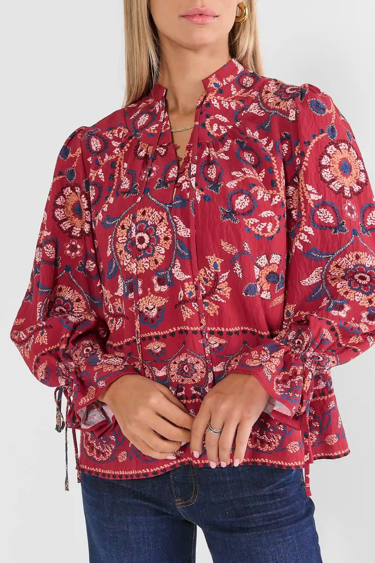 Haven Burgundy Printed Split Neck Top