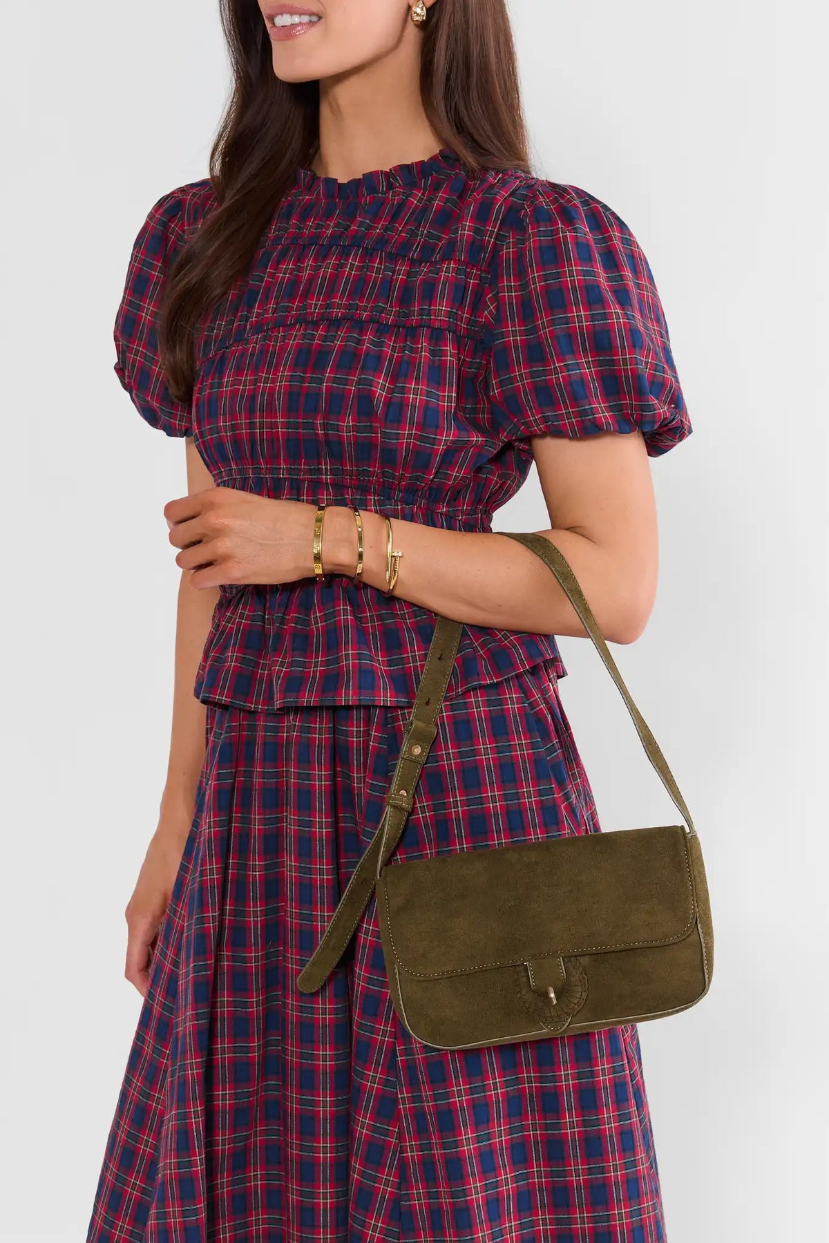 Green Faux Suede Shoulder Bag