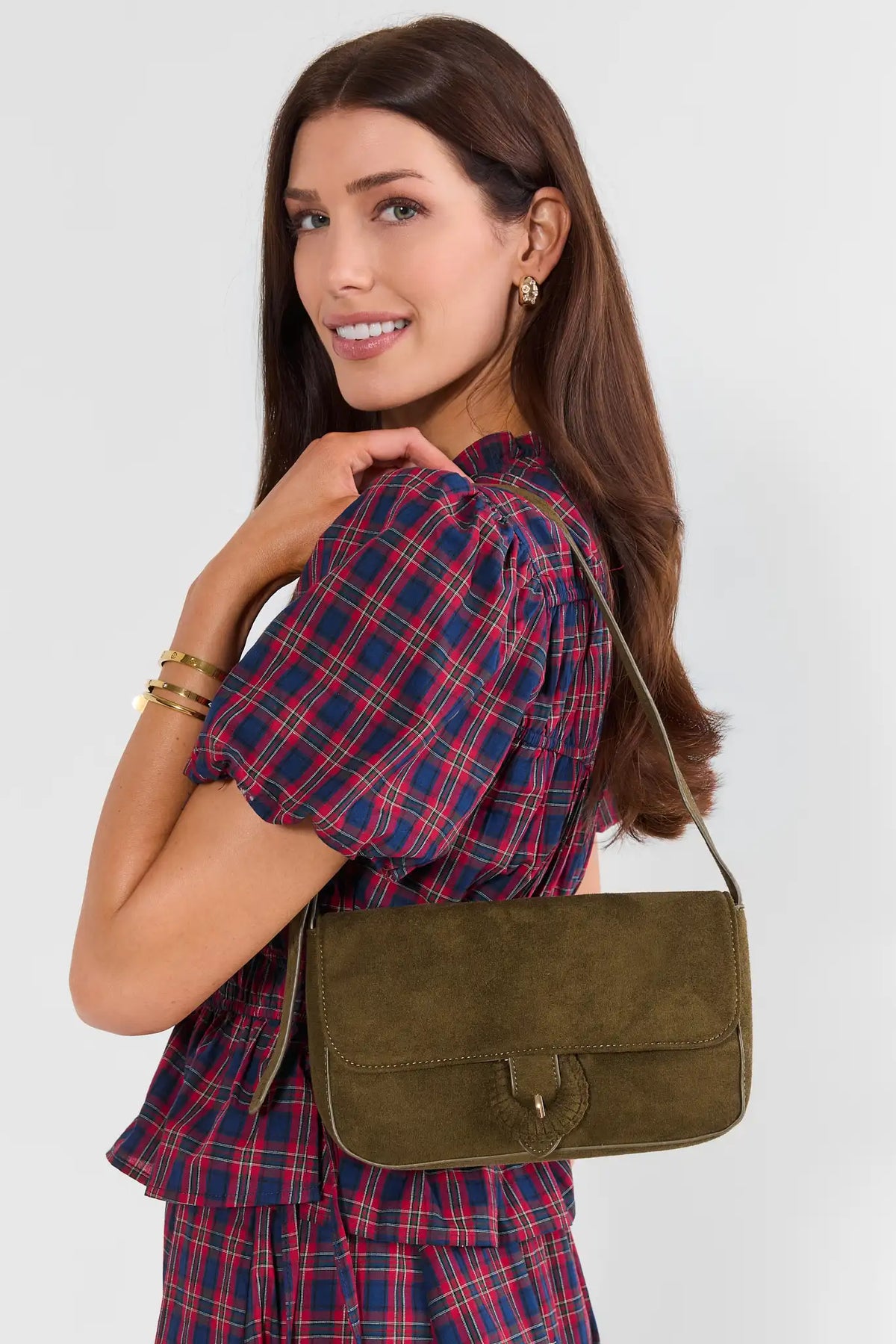 Green Faux Suede Shoulder Bag