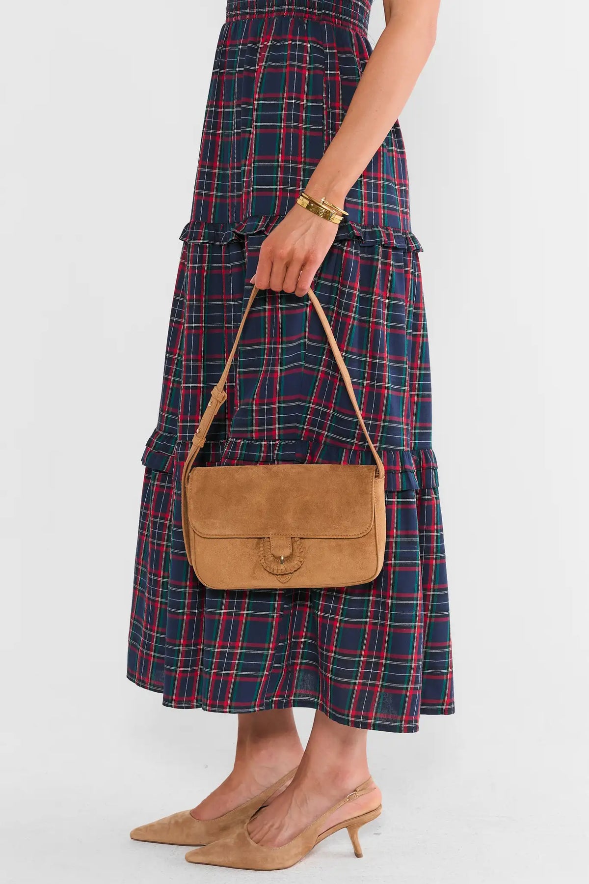 Camel Faux Suede Shoulder Bag