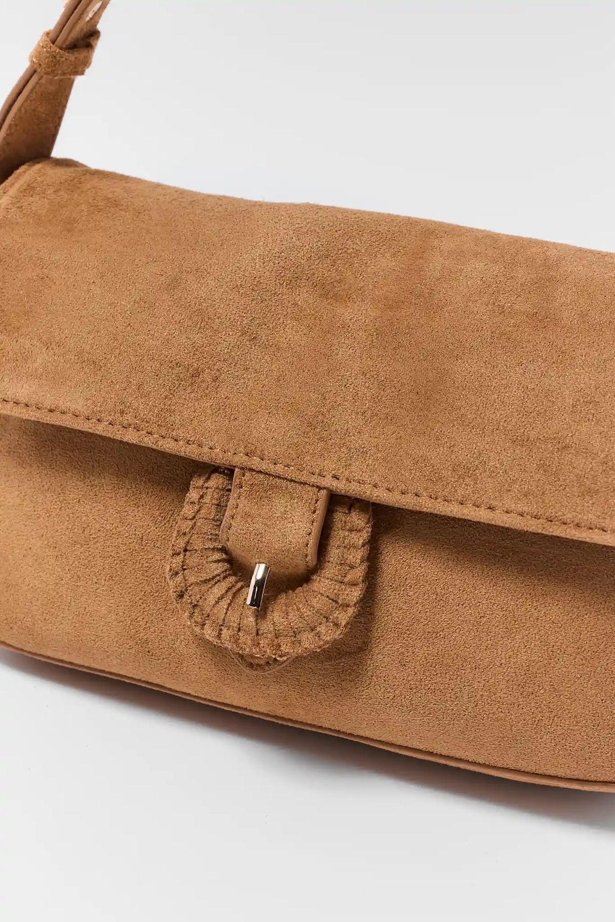 Camel Faux Suede Shoulder Bag
