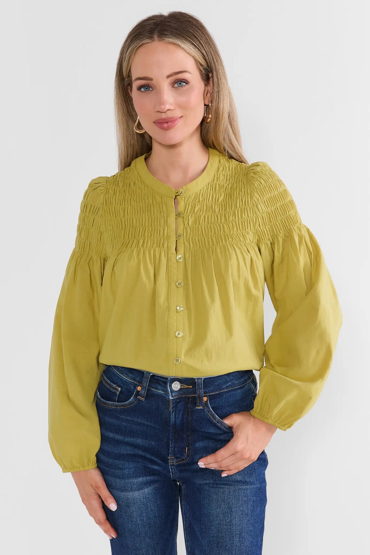 Reese Green Smocked Top