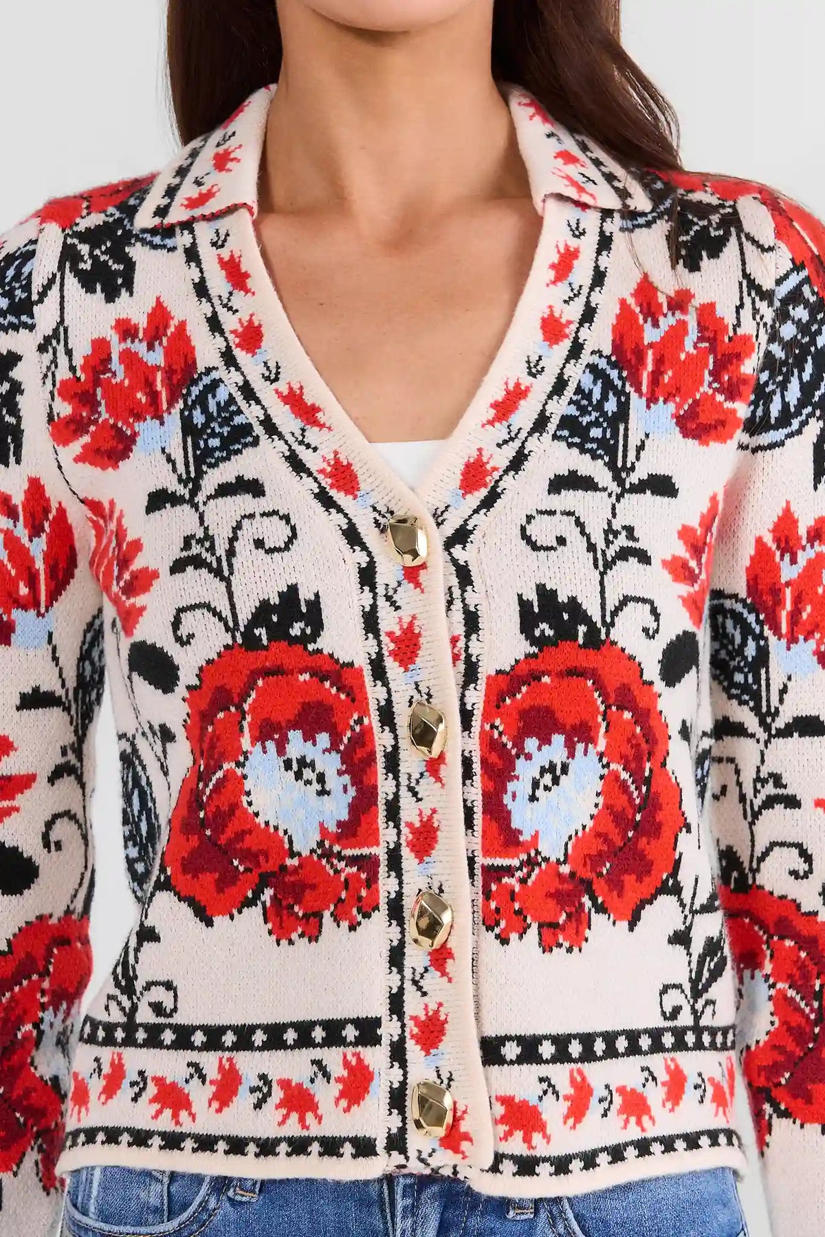 Cream Printed Cardigan by THML