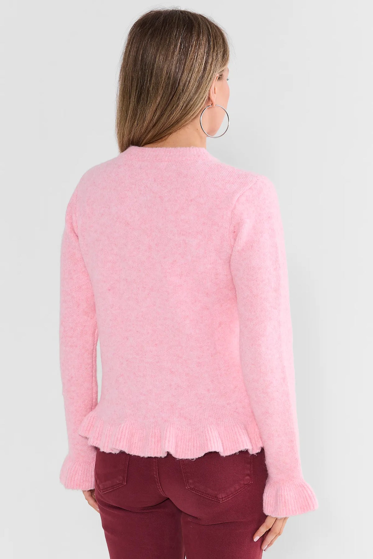 Caroline Pink Ruffle Trim Cardigan
