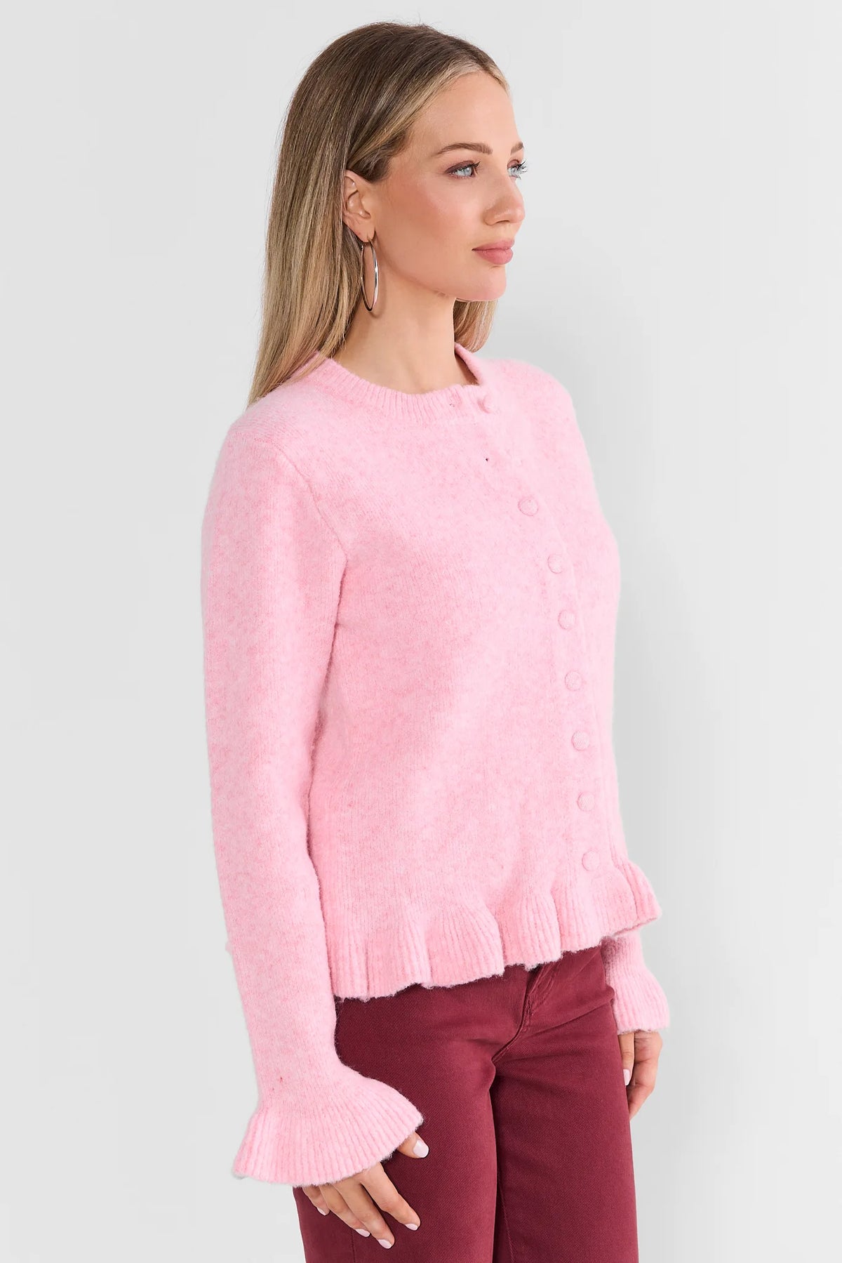 Caroline Pink Ruffle Trim Cardigan