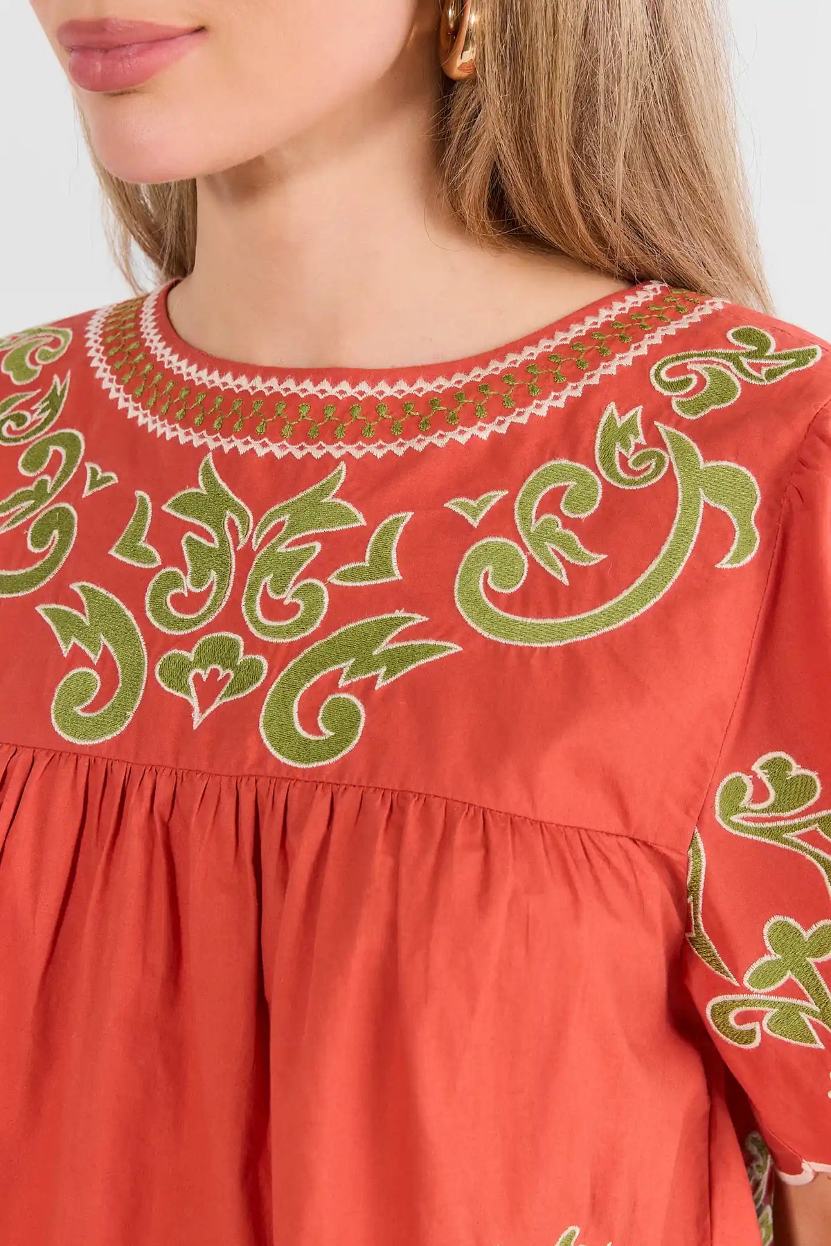 Erin Rust Embroidered Scalloped Top by THML