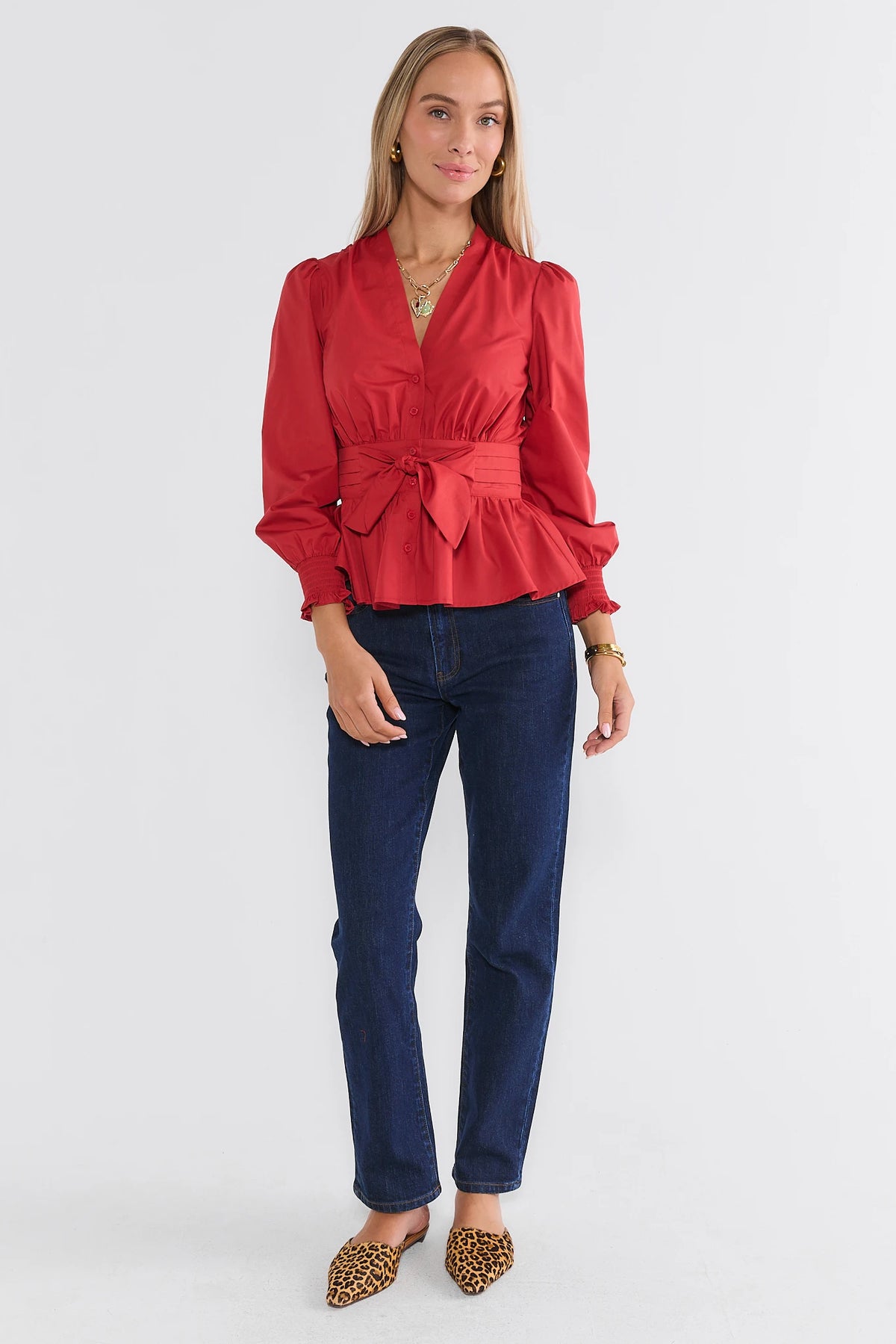 Betty Red Long Sleeve Tie Waist Top