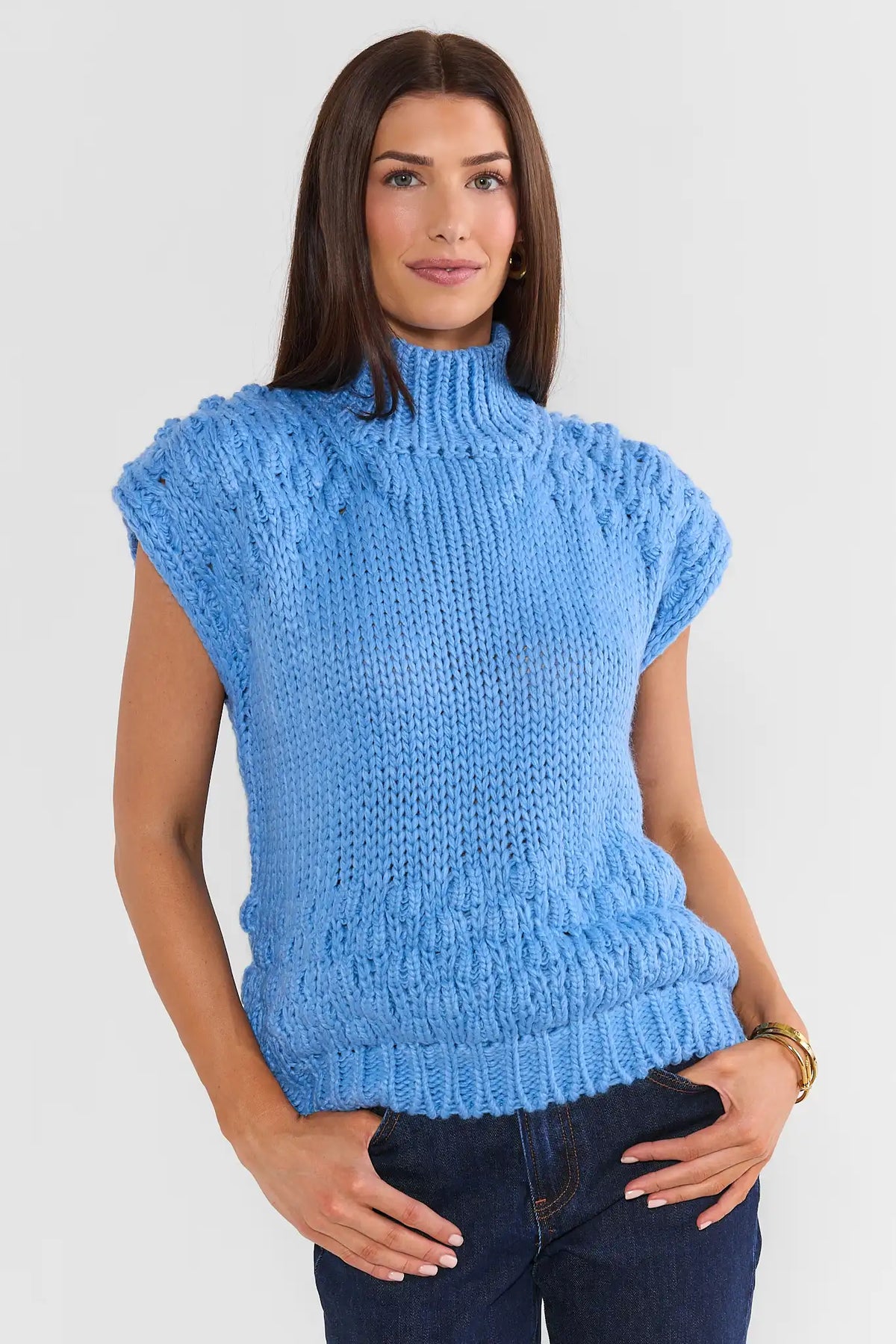 Blue Bubble Knit Sleeveless Sweater
