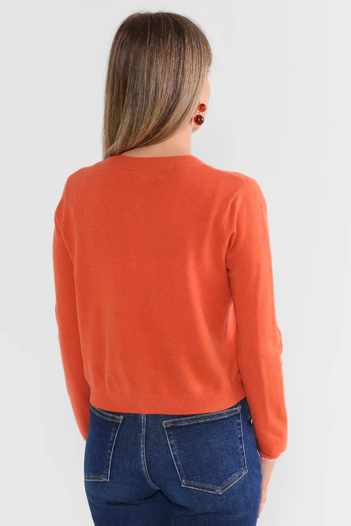 Orange Scalloped Knit Cardigan