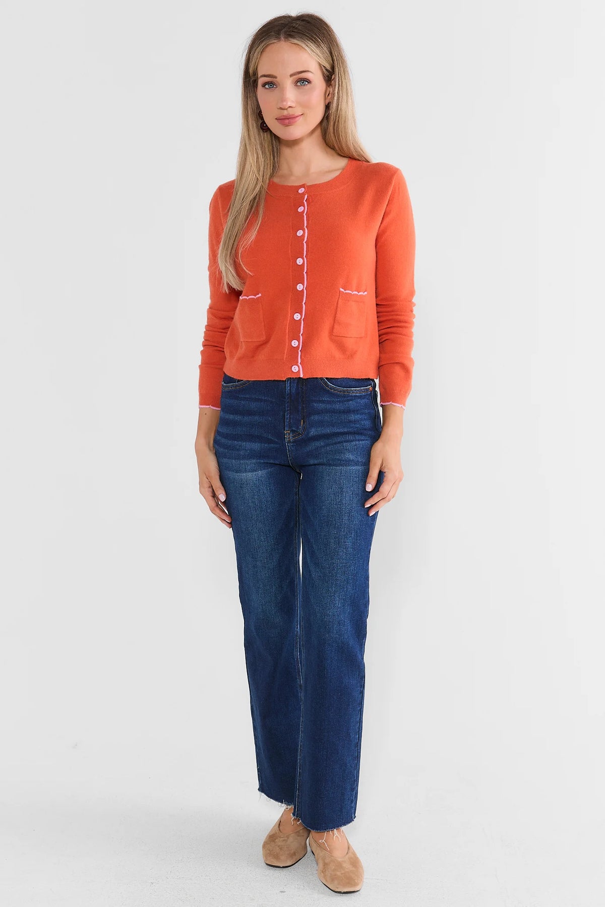 Orange Scalloped Knit Cardigan