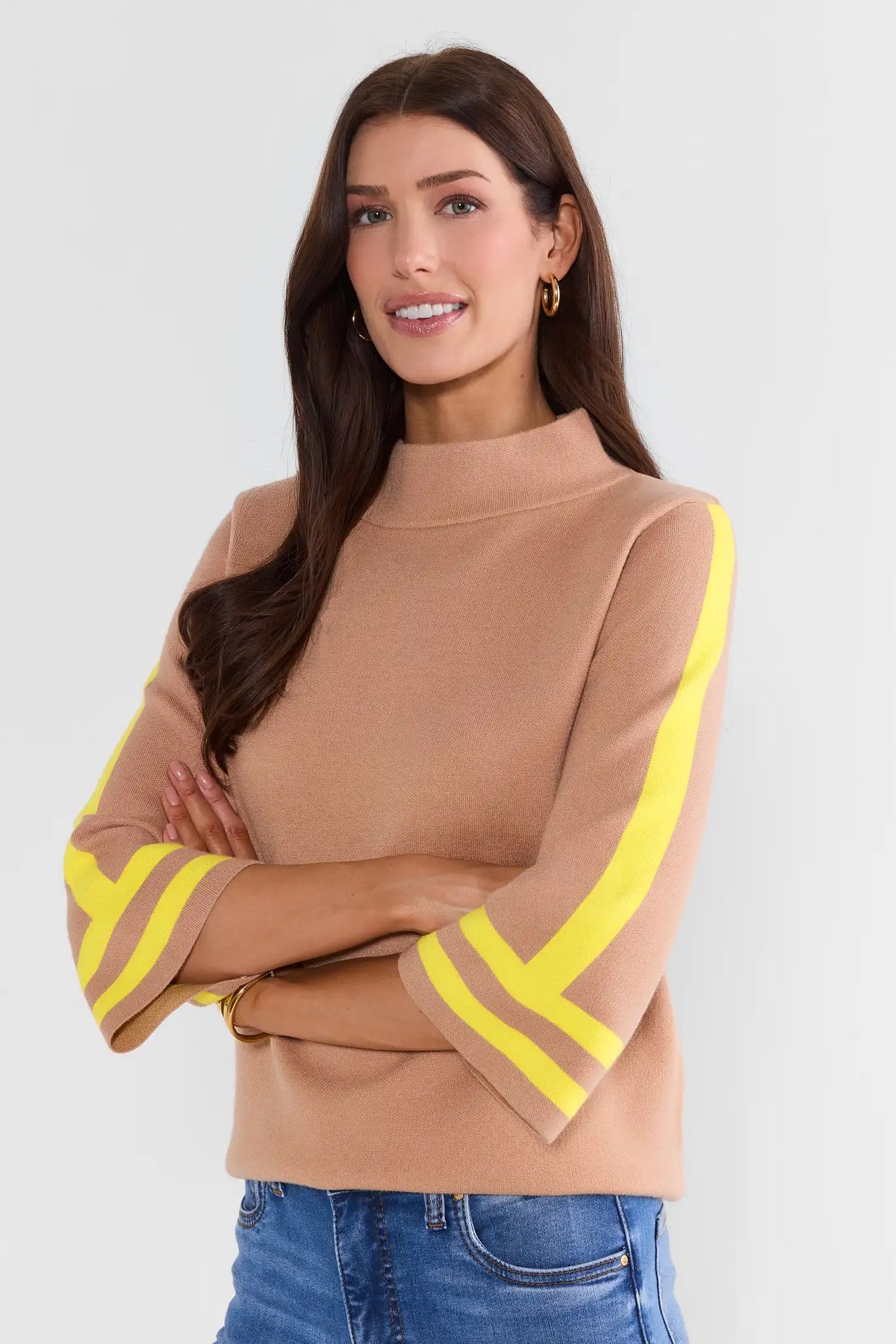 Jackie Camel Stripe Detail Knit Sweater