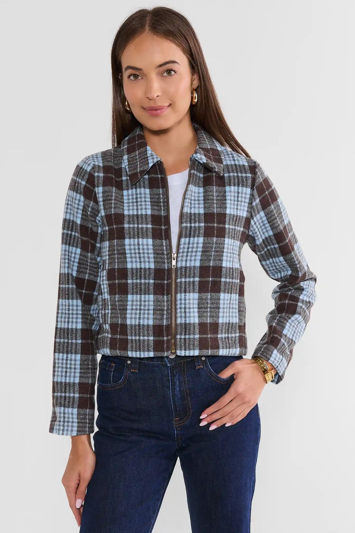 Blue Plaid Zip Up Jacket