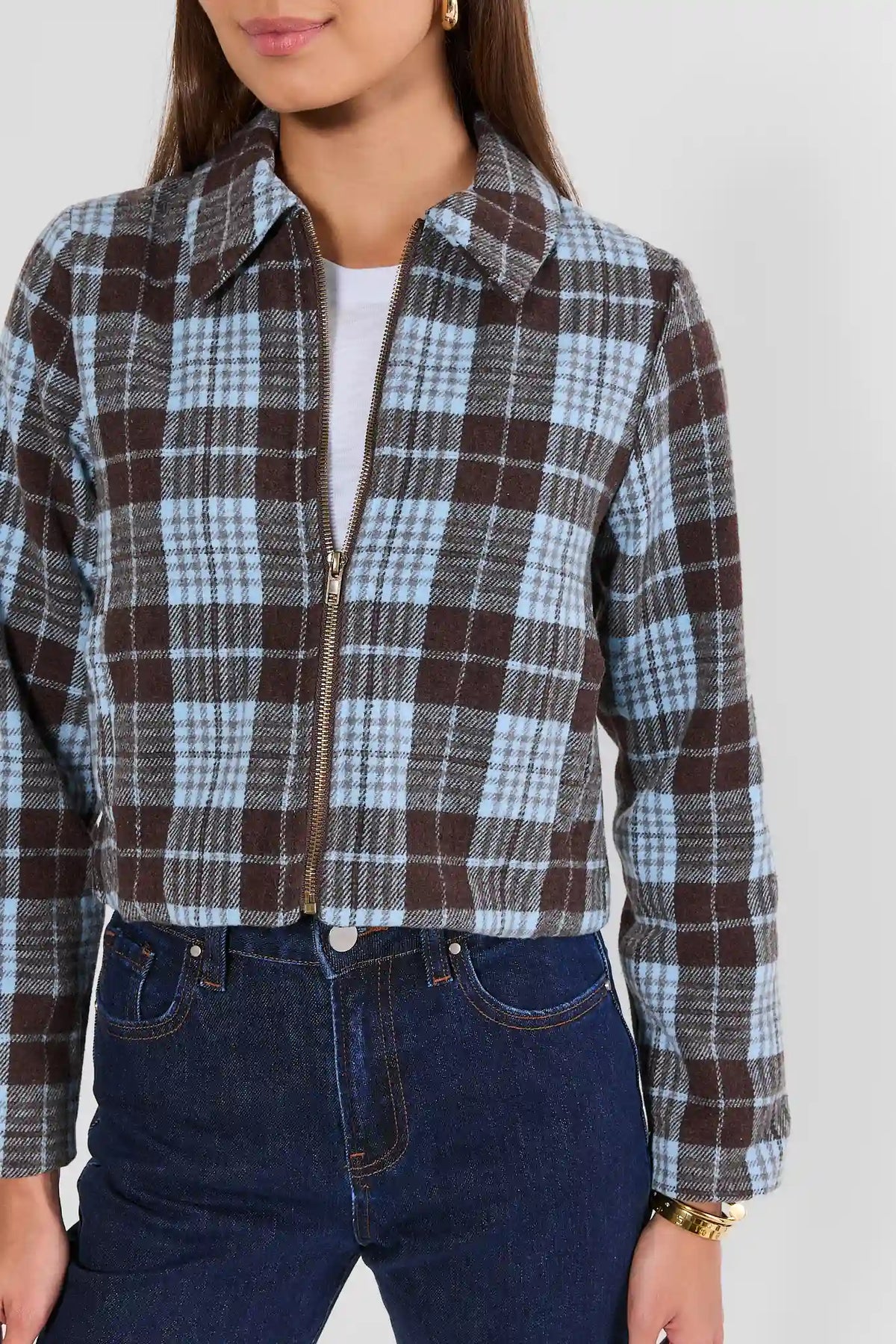 Blue Plaid Zip Up Jacket