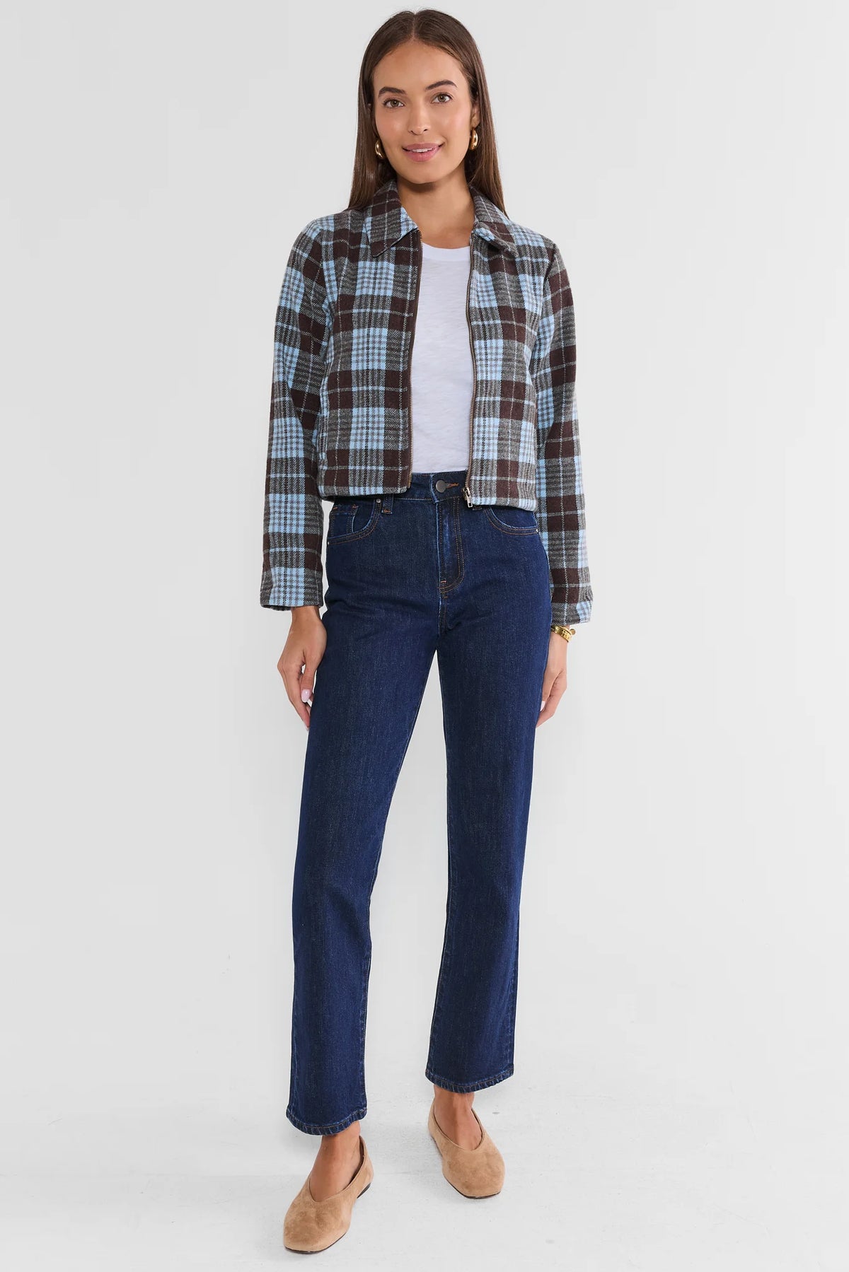 Blue Plaid Zip Up Jacket