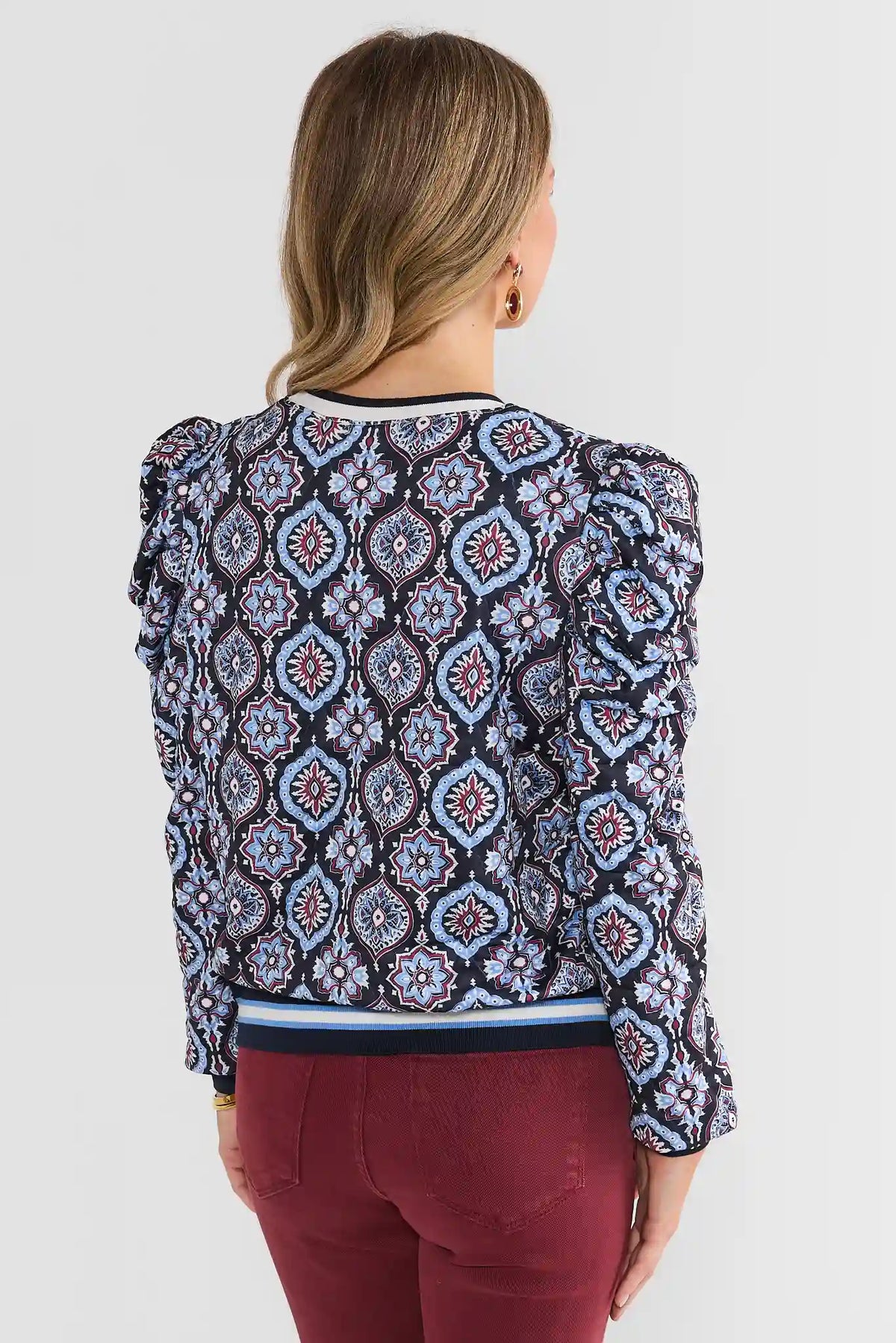 Navy Printed Contrast Trim Top