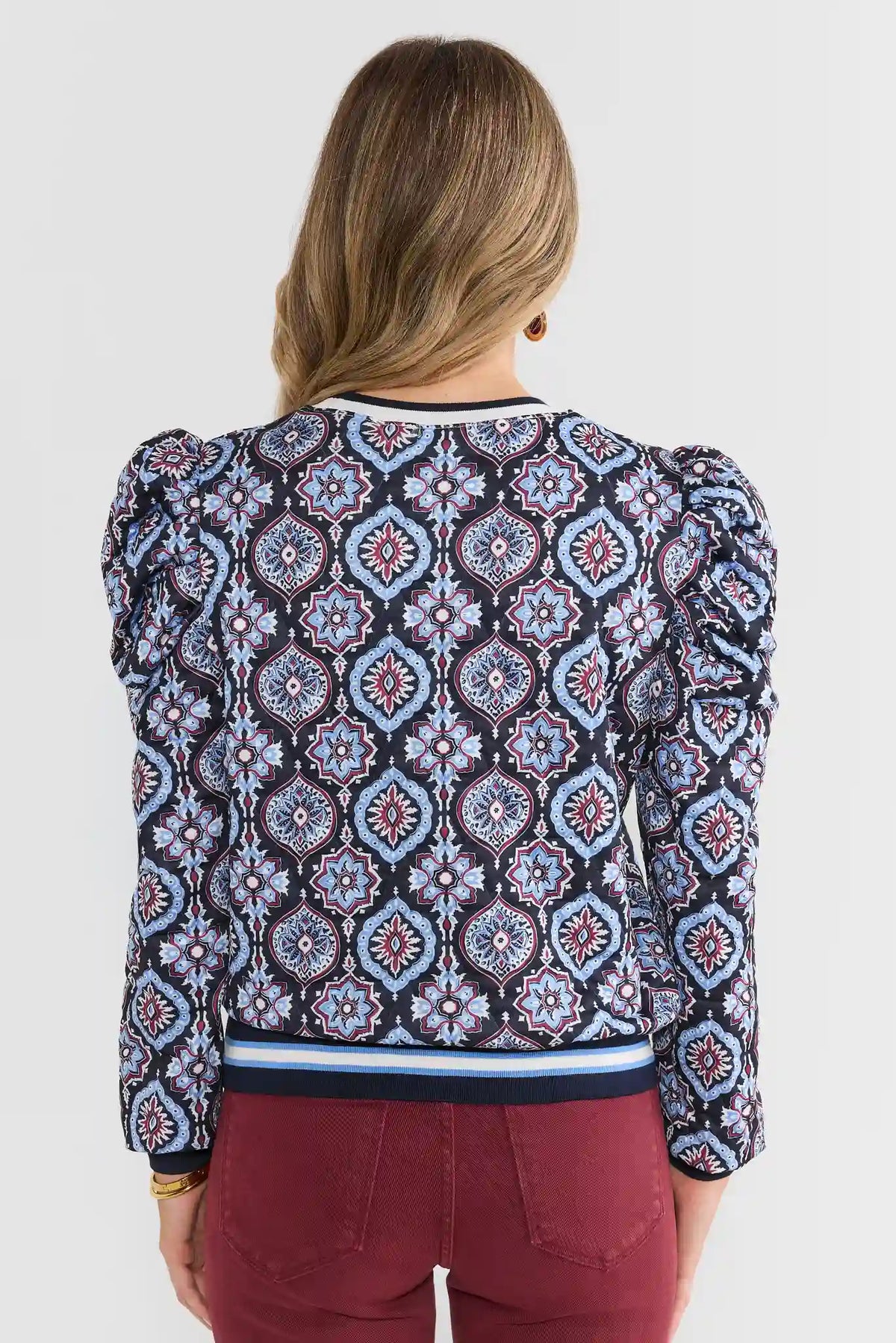 Navy Printed Contrast Trim Top