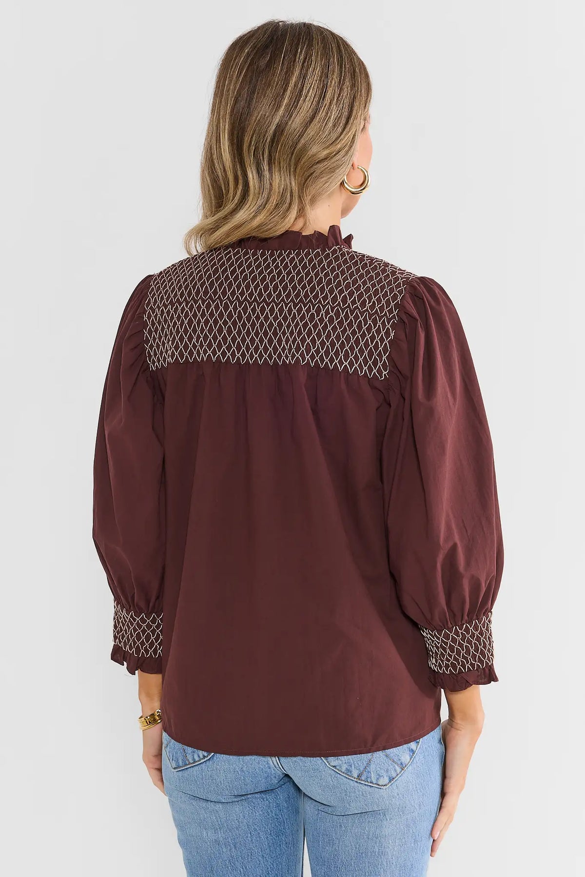 Brown Smocked Button Up Top