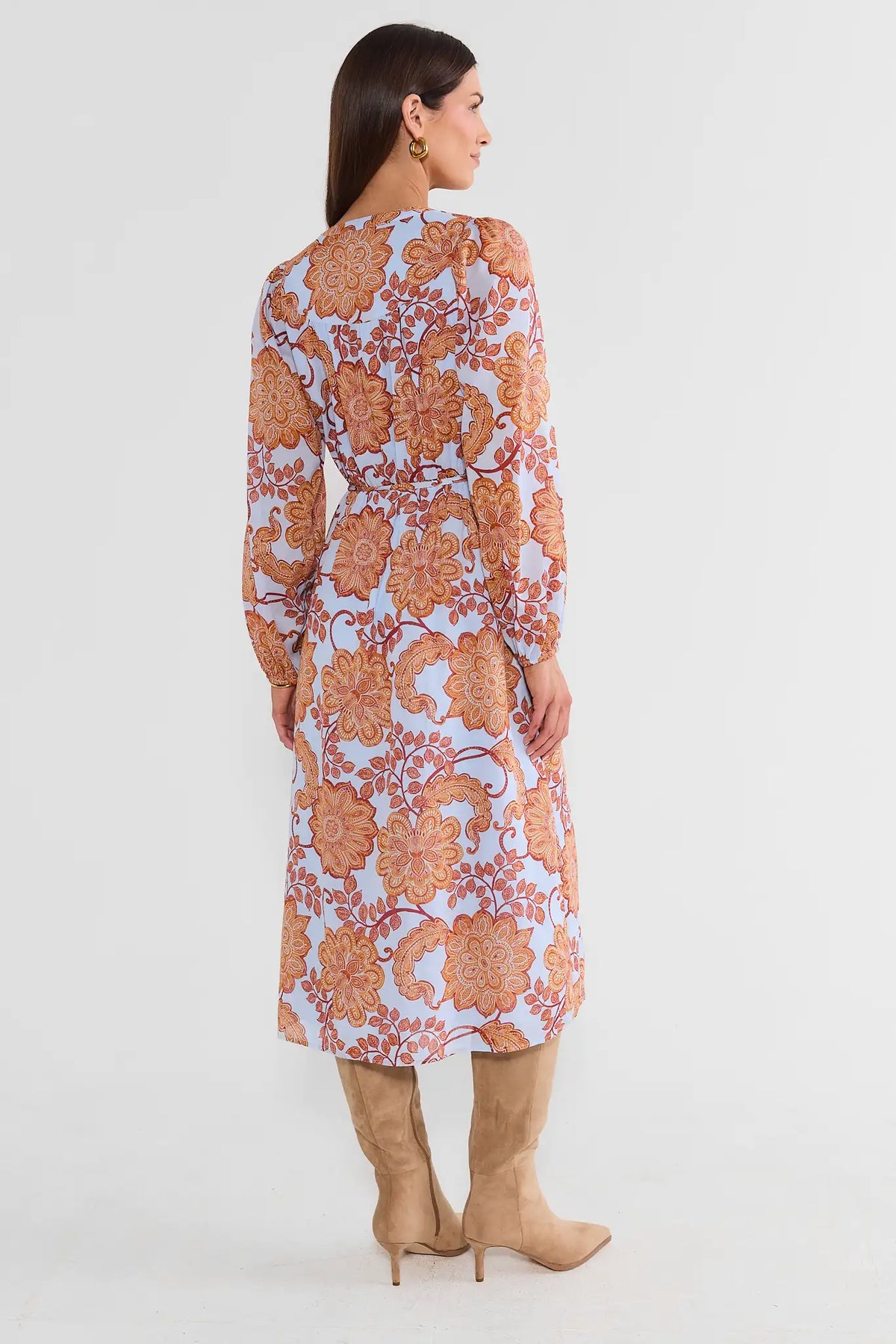 Light Blue Paisley Printed Midi Dress